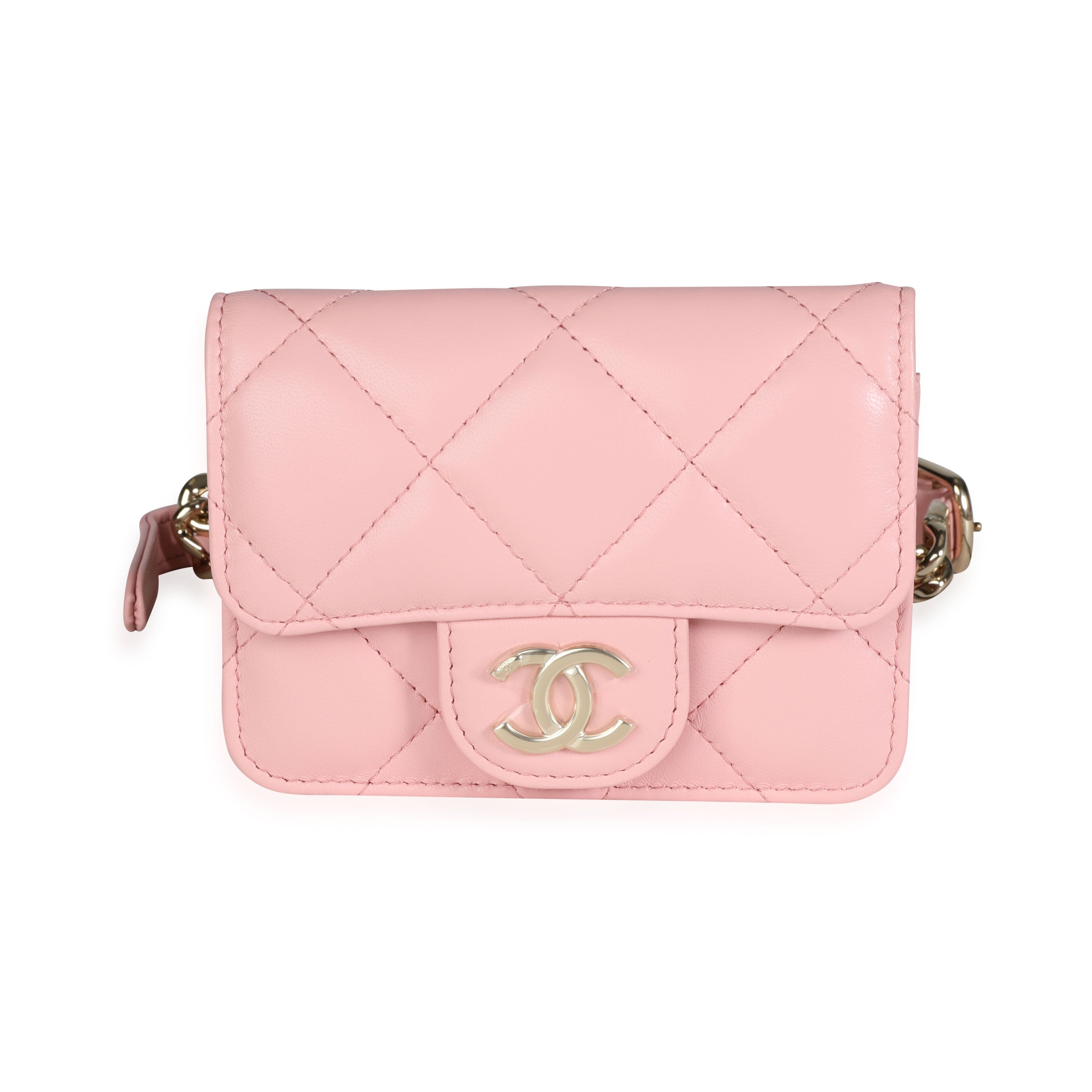 Pink Lambskin Elegant Chain Mini Belt Bag