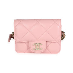 Pink Lambskin Elegant Chain Mini Belt Bag