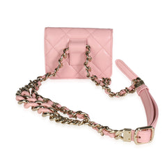 Pink Lambskin Elegant Chain Mini Belt Bag