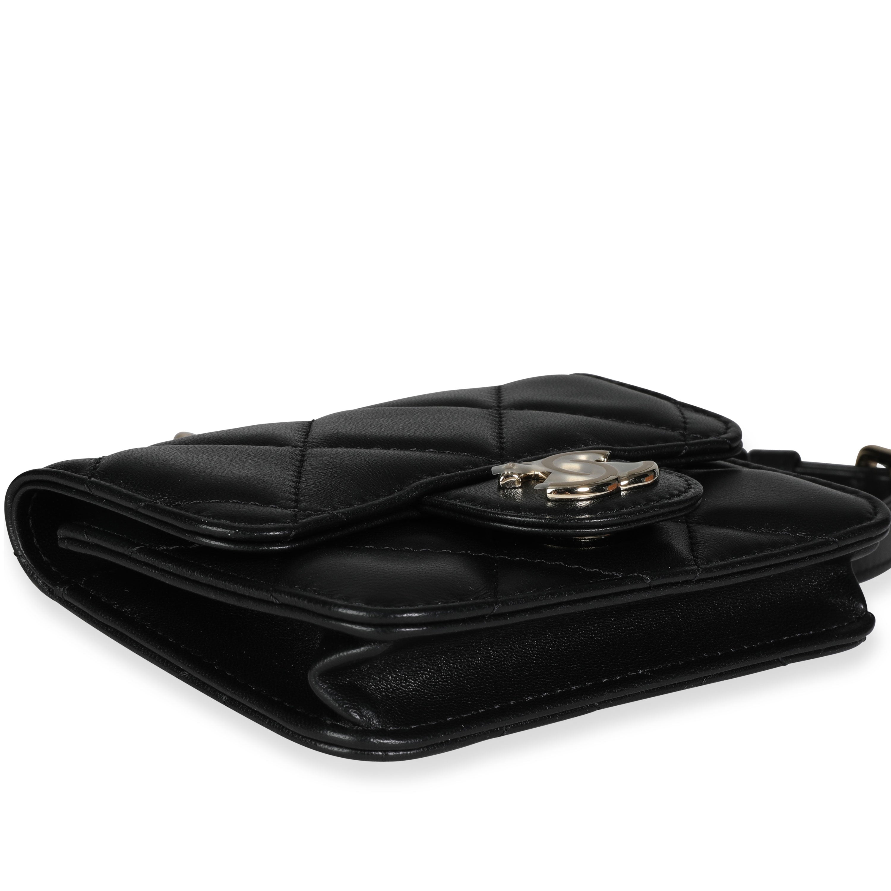 Black Lambskin Elegant Chain Mini Belt Bag