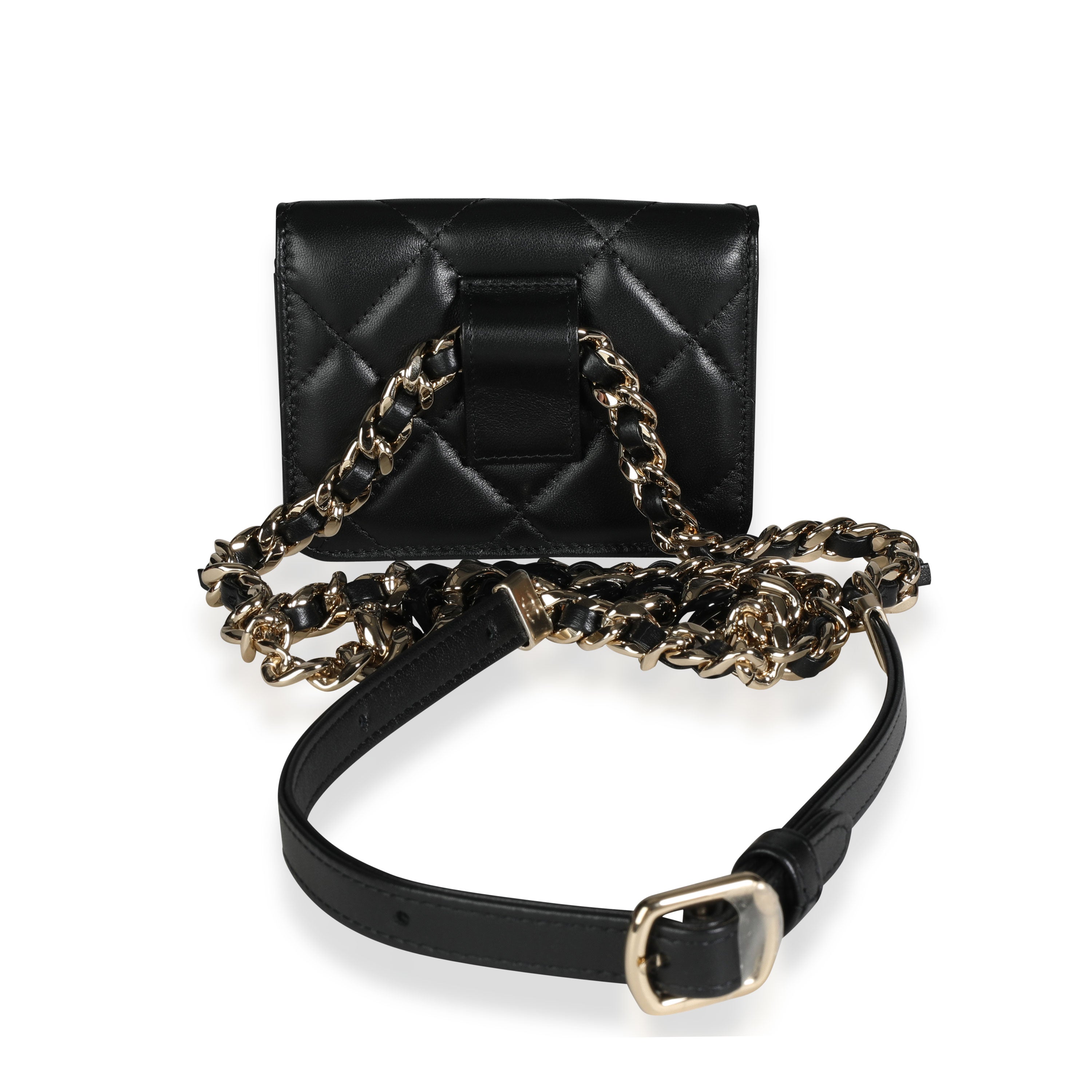 Black Lambskin Elegant Chain Mini Belt Bag