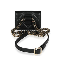 Black Lambskin Elegant Chain Mini  Belt Bag