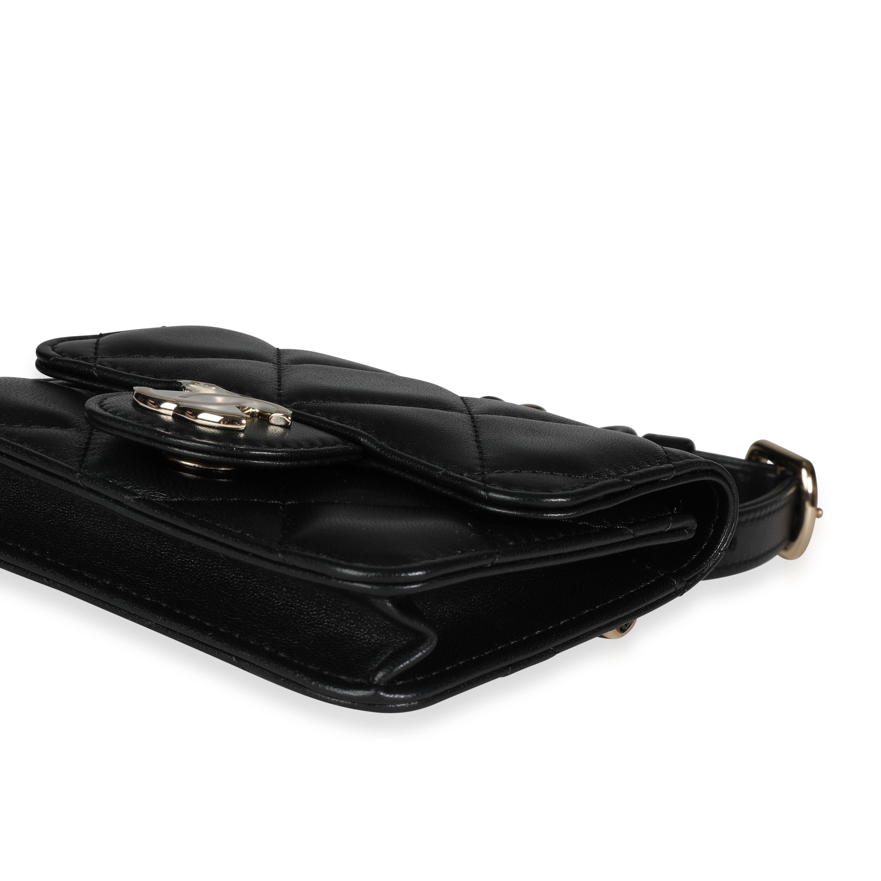 Black Lambskin Elegant Chain Mini Belt Bag