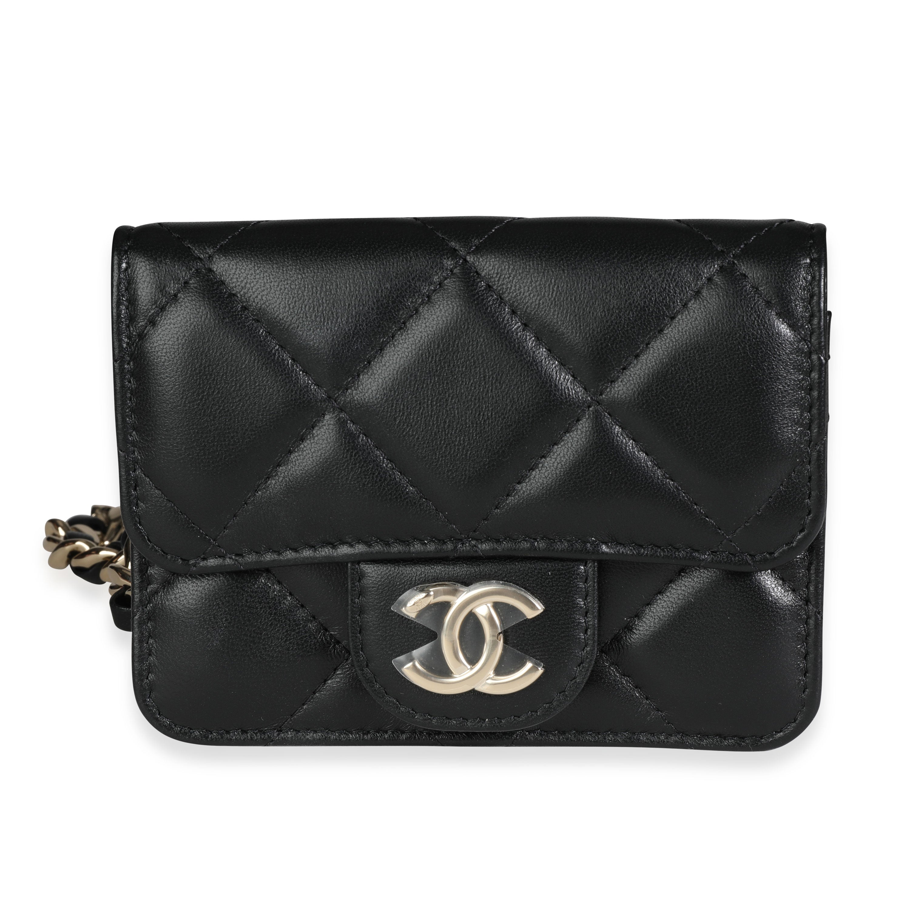 Black Lambskin Elegant Chain Mini Belt Bag