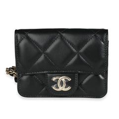 Black Lambskin Elegant Chain Mini  Belt Bag