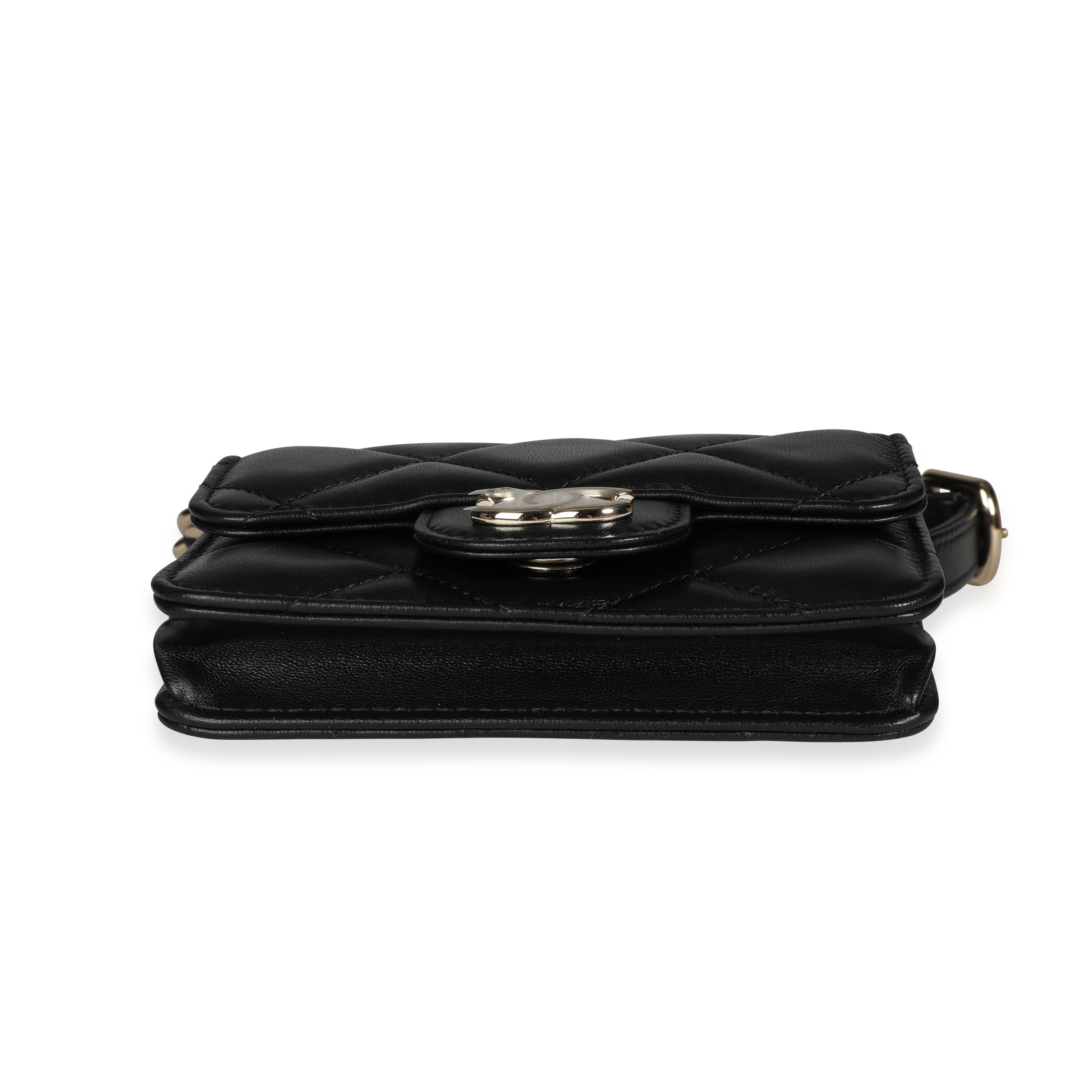 Black Lambskin Elegant Chain Mini Belt Bag