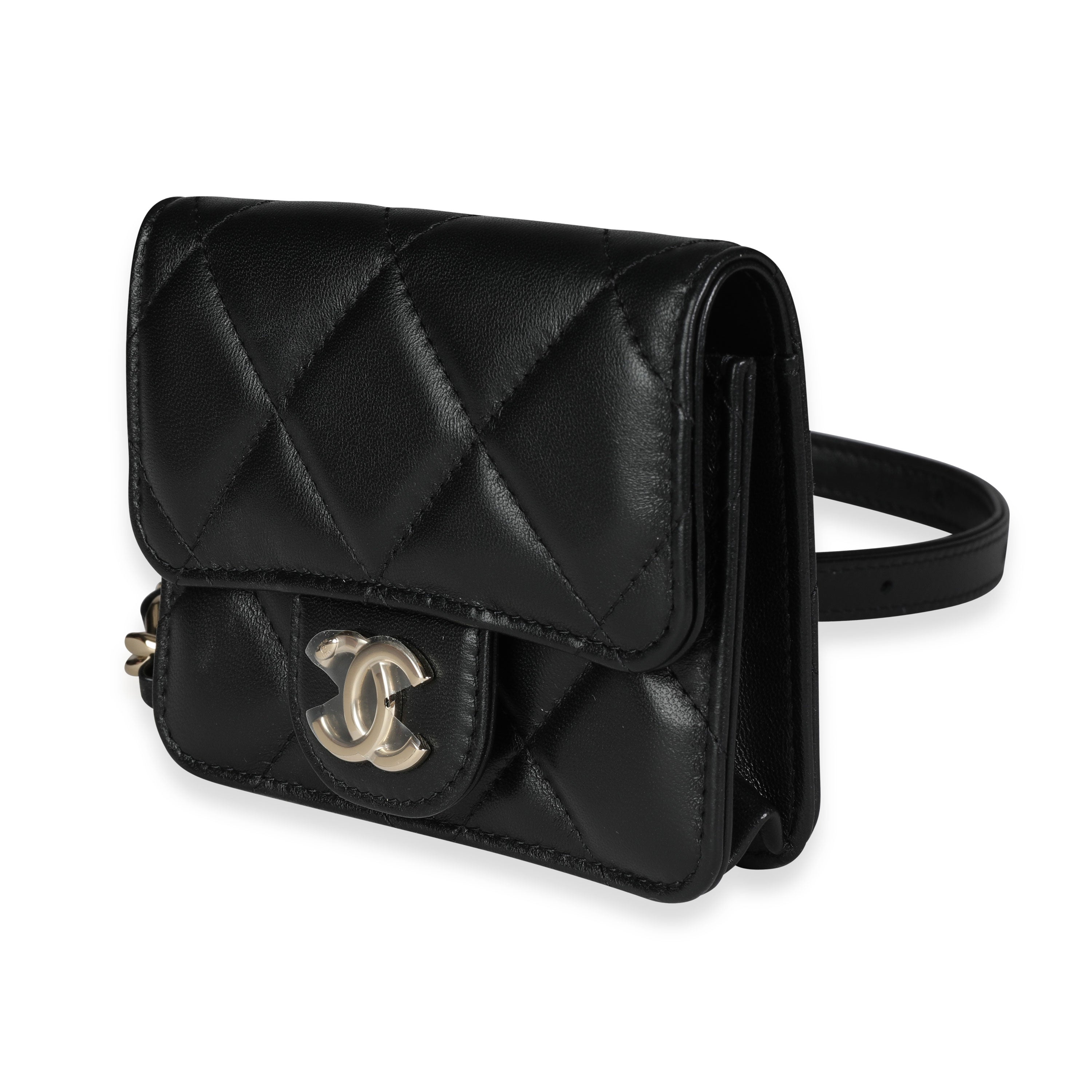 Black Lambskin Elegant Chain Mini Belt Bag
