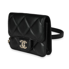 Black Lambskin Elegant Chain Mini  Belt Bag