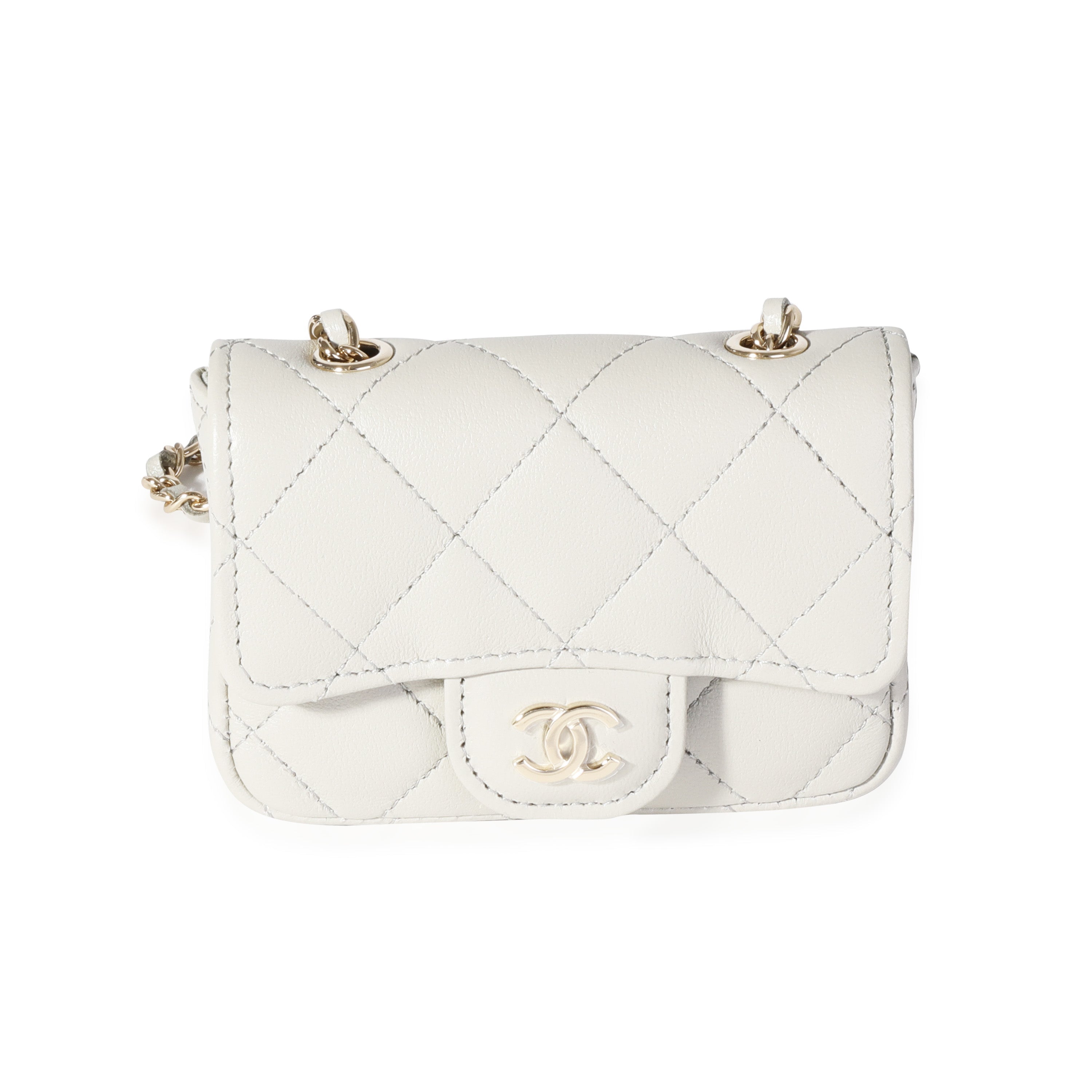 Grey Lambskin Mini Chain Belt Bag