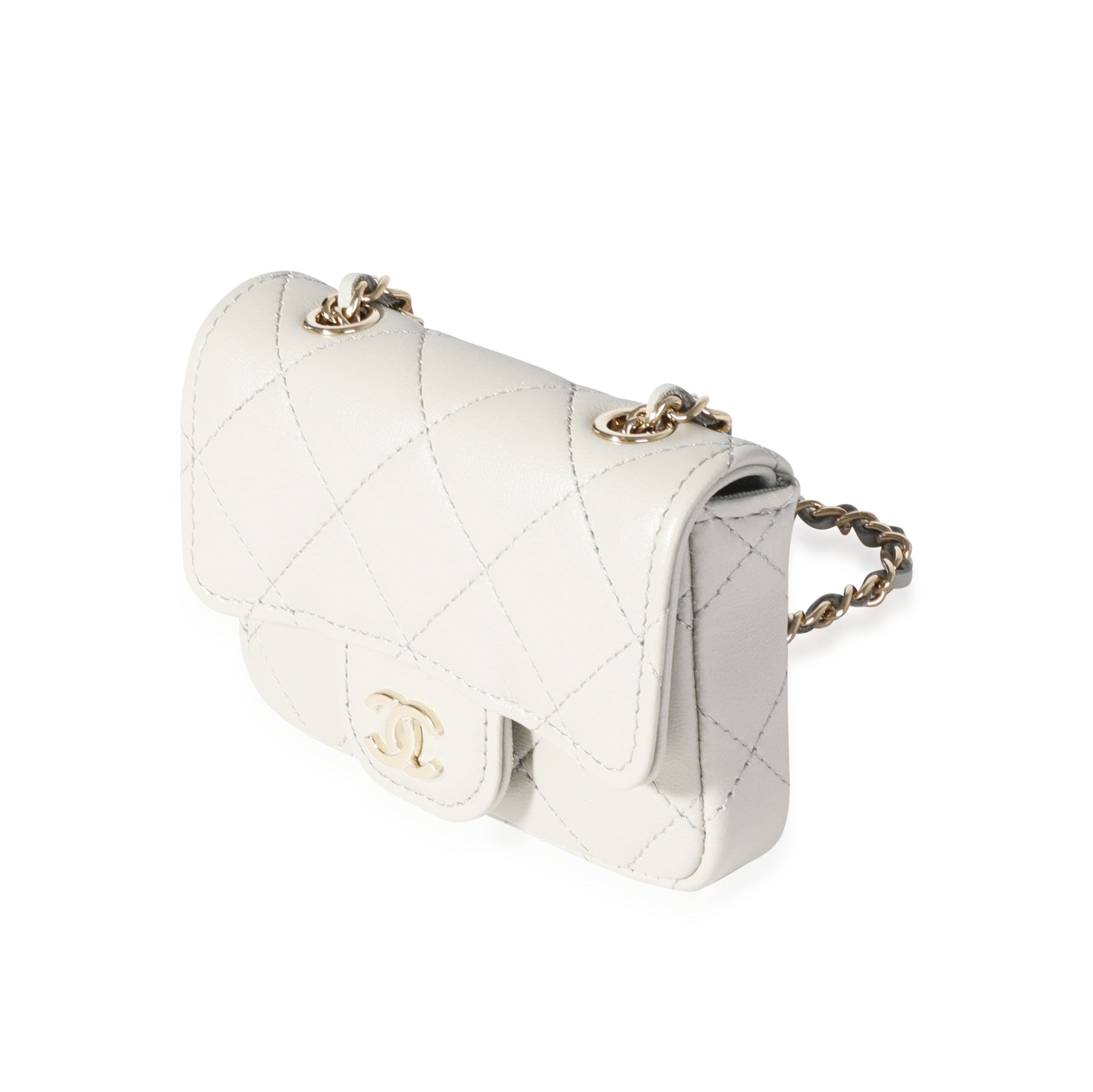 Grey Lambskin Mini Chain Belt Bag