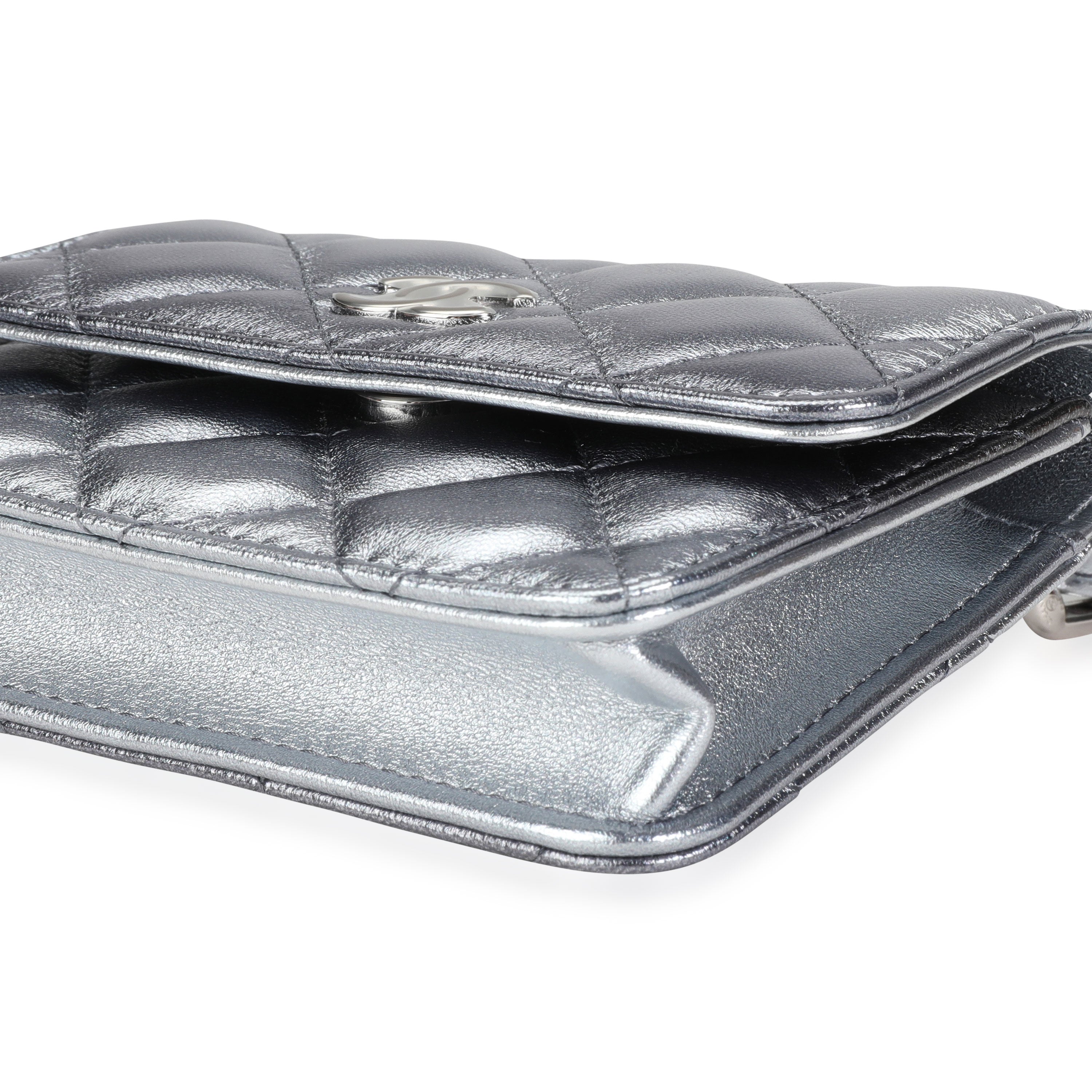 Silver Metallic Lambskin Coco Punk Belt Bag