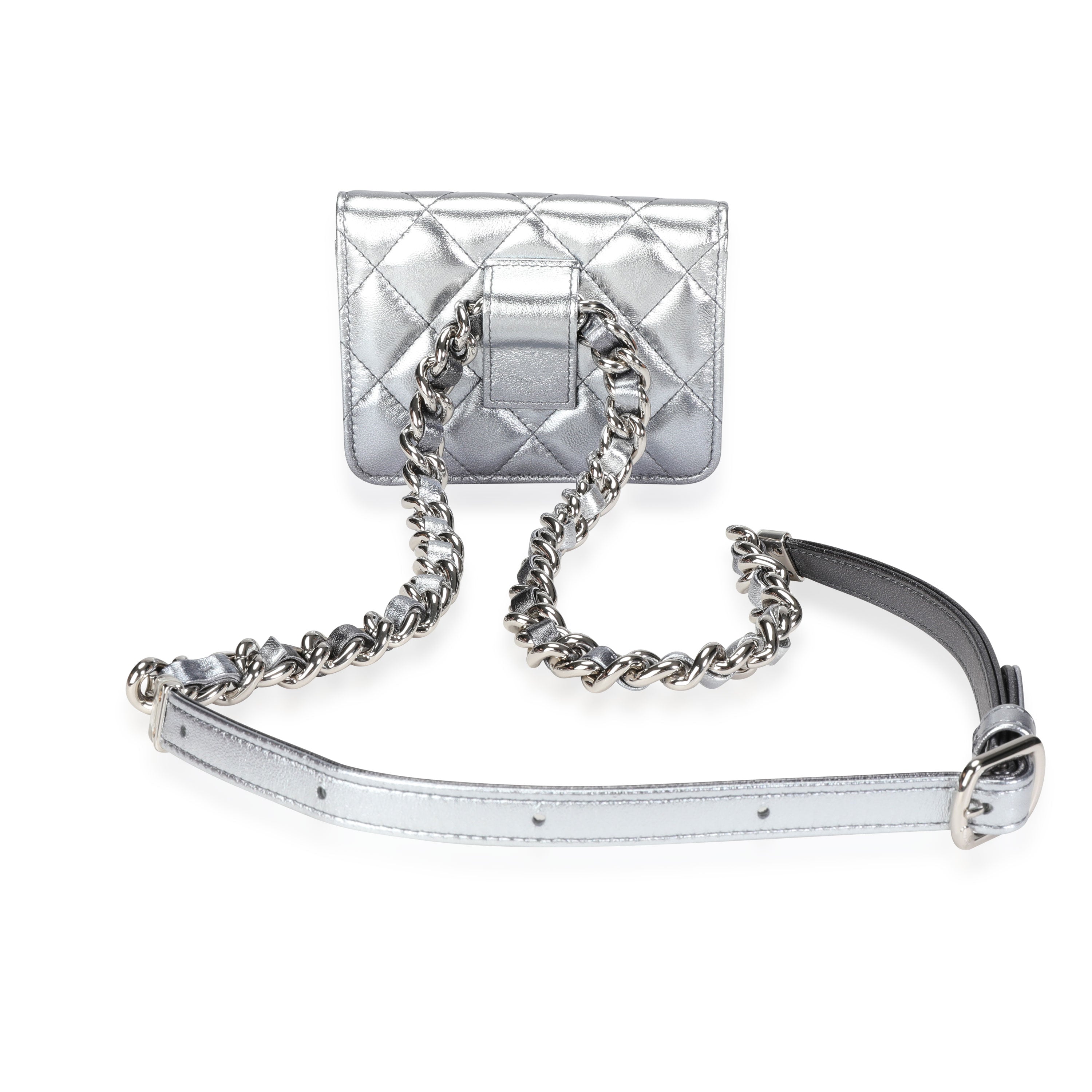 Silver Metallic Lambskin Coco Punk Belt Bag