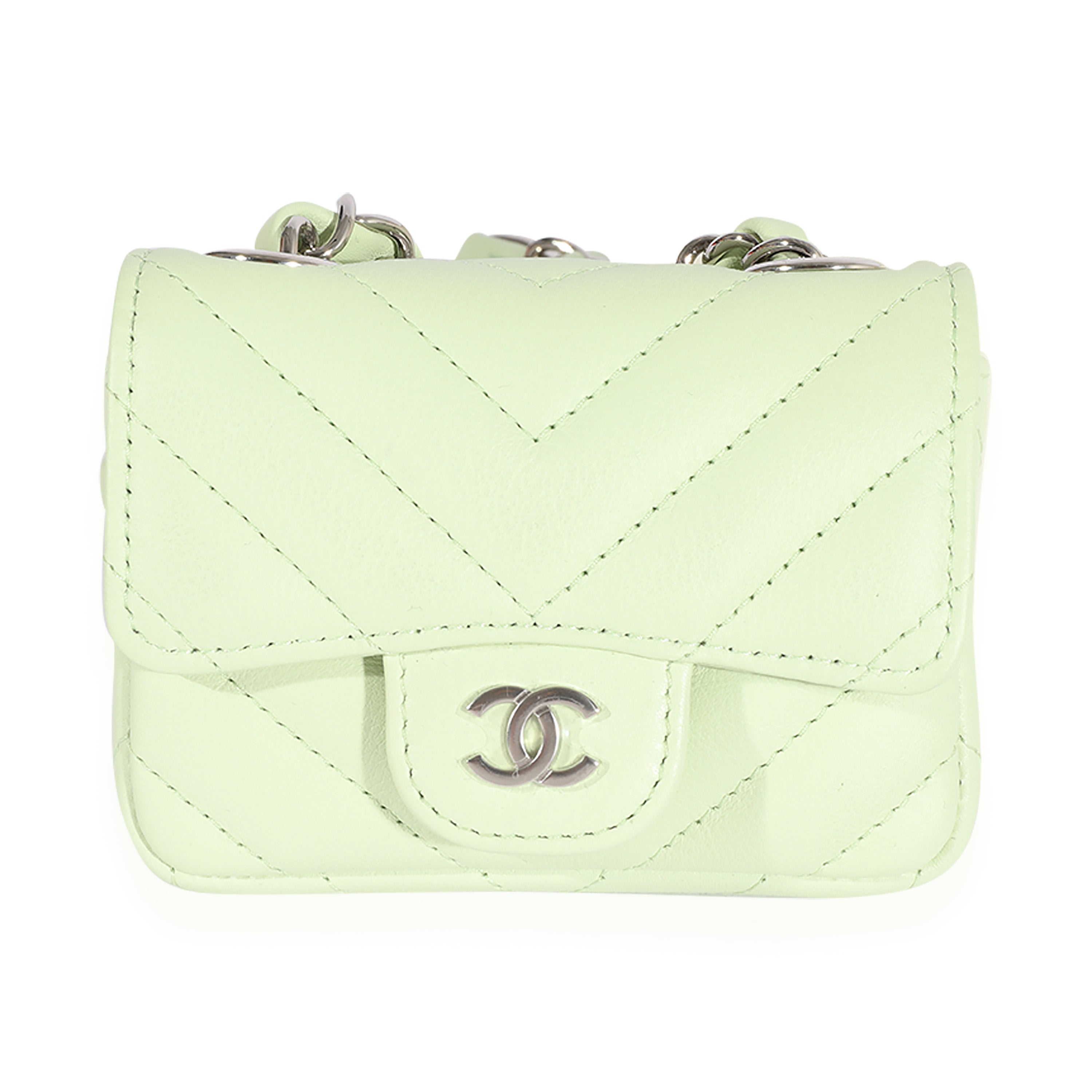 Light Green Goatskin Chevron Belt Bag