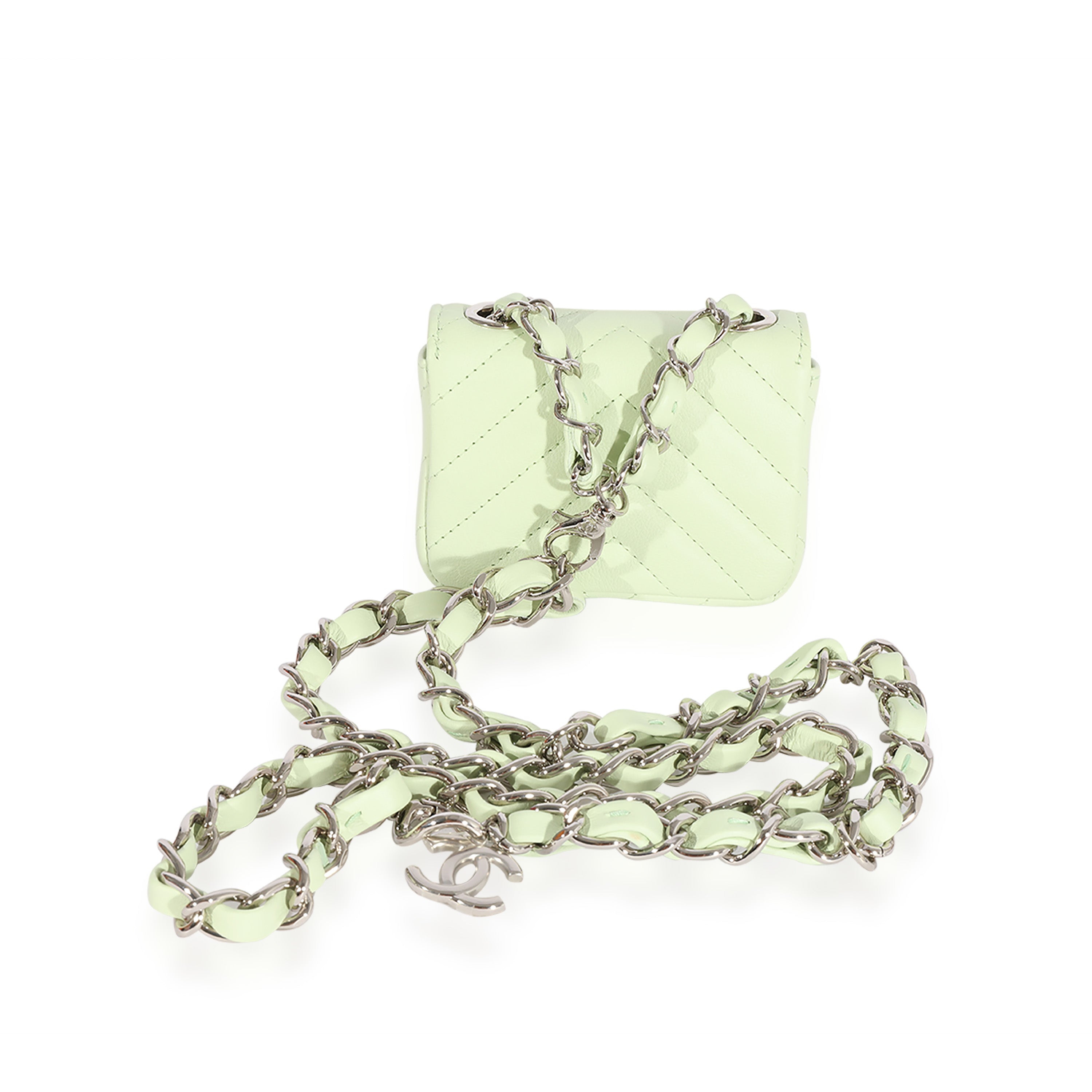 Light Green Goatskin Chevron Belt Bag
