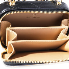 Gold Metal & Black Lambskin Mini Vanity Bag