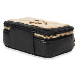 Gold Metal & Black Lambskin Mini Vanity Bag