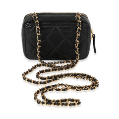 Gold Metal & Black Lambskin Mini Vanity Bag