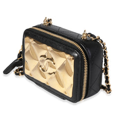 Gold Metal & Black Lambskin Mini Vanity Bag
