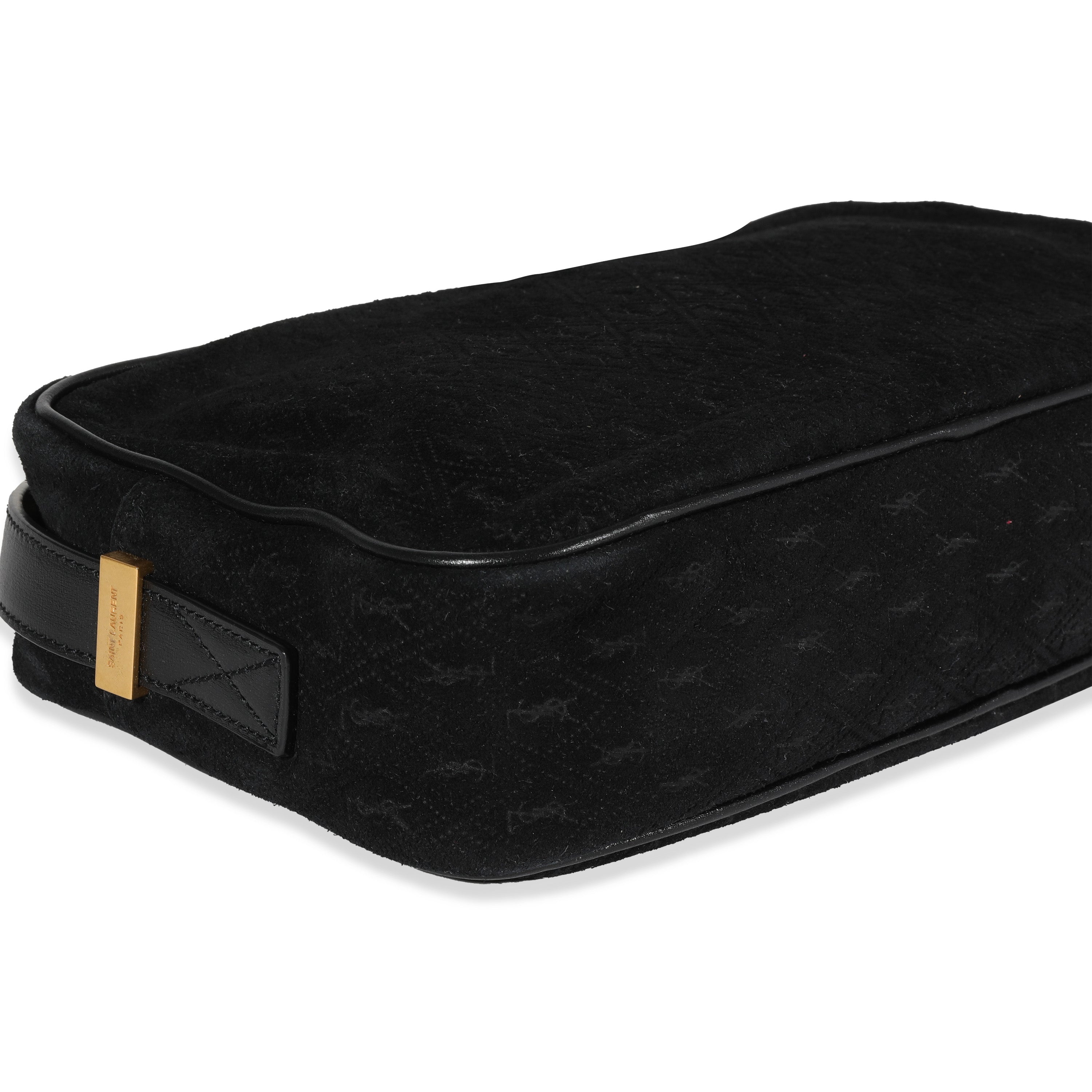 Black Suede All-Over Monogram Camera Bag