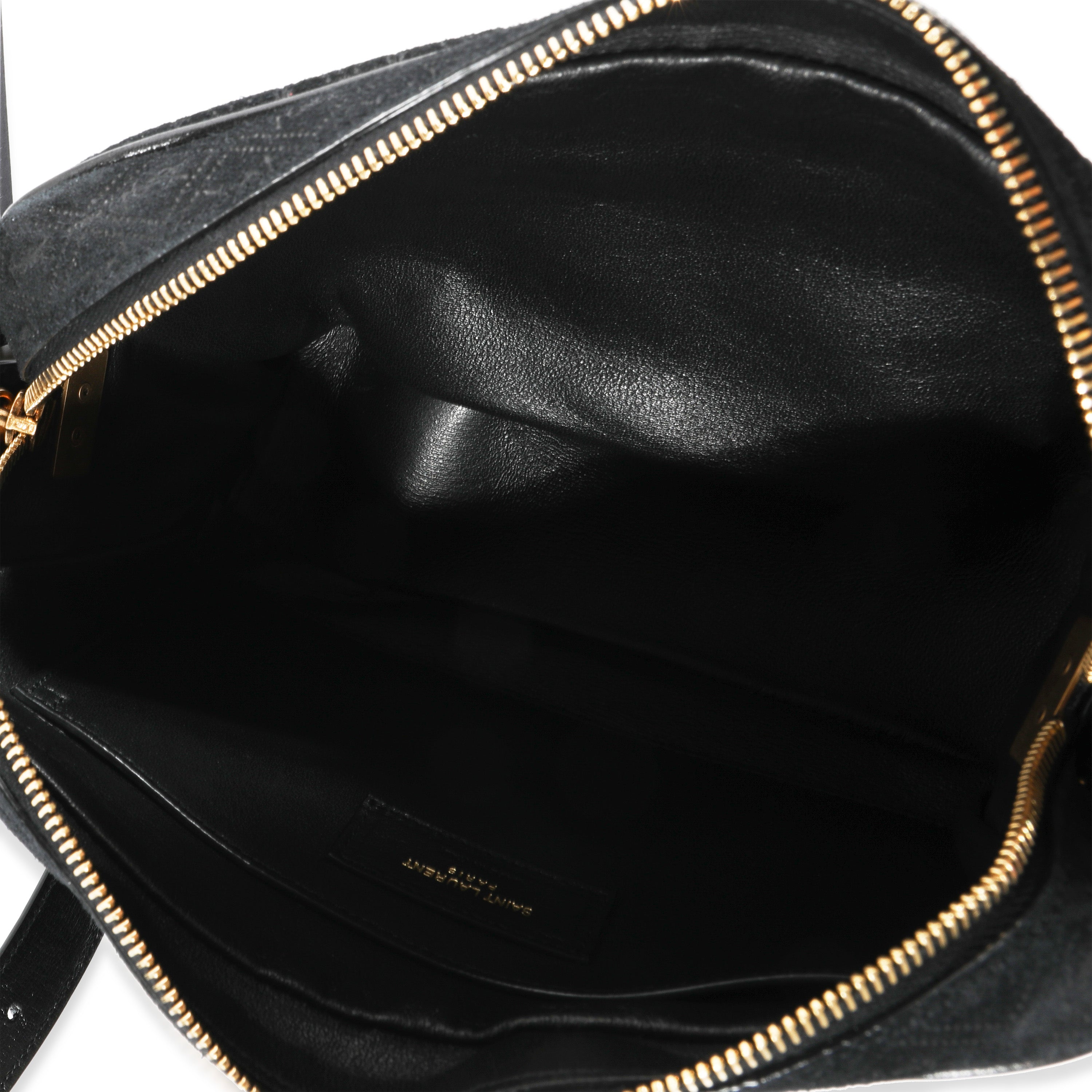 Black Suede All-Over Monogram Camera Bag