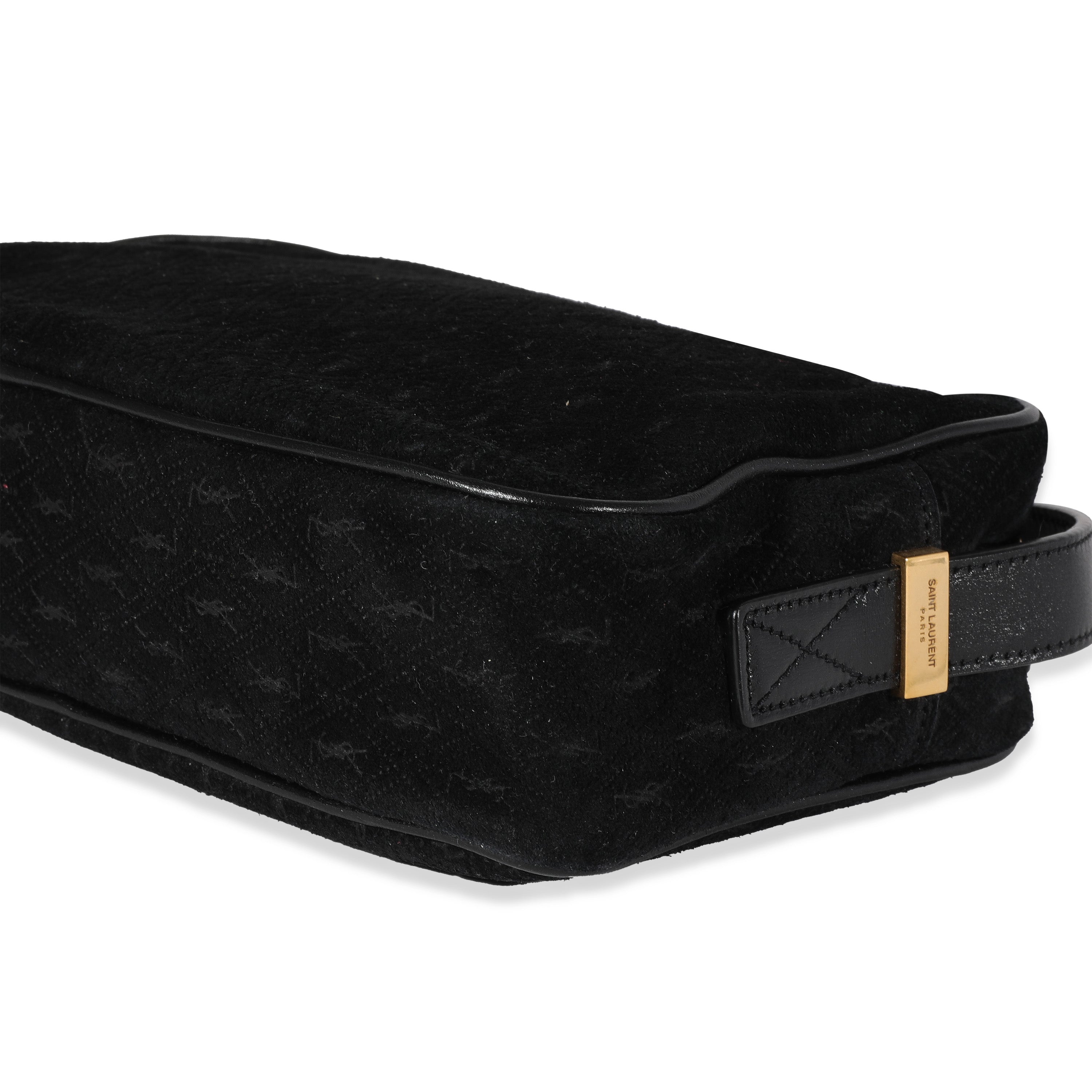 Black Suede All-Over Monogram Camera Bag
