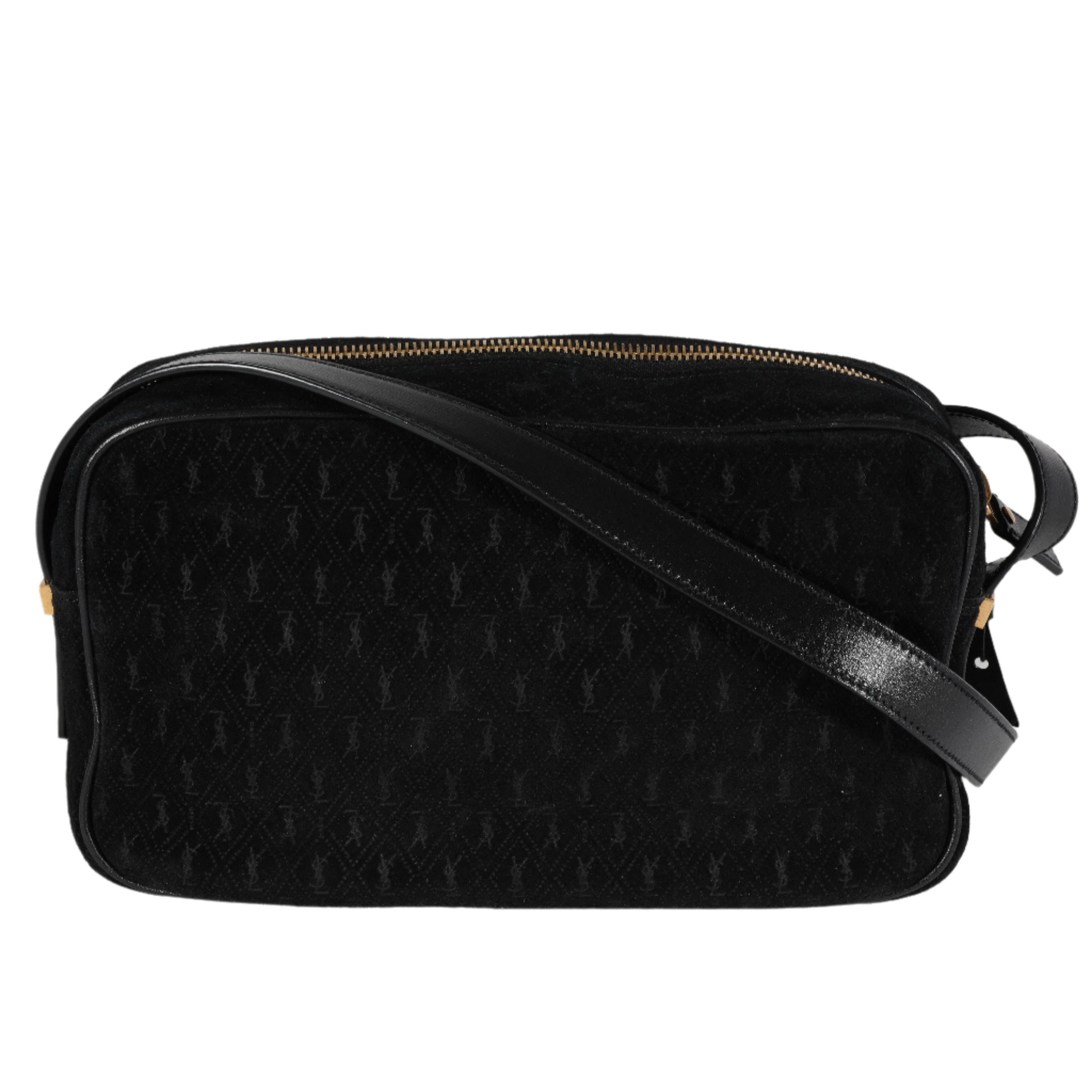 Black Suede All-Over Monogram Camera Bag