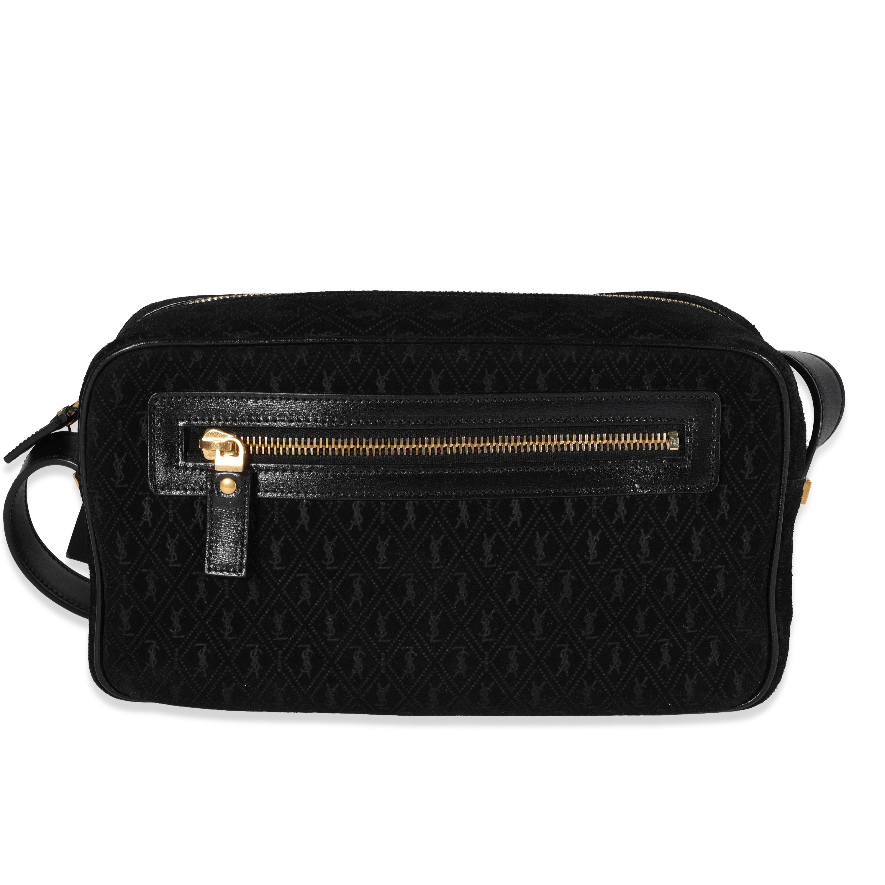Black Suede All-Over Monogram Camera Bag