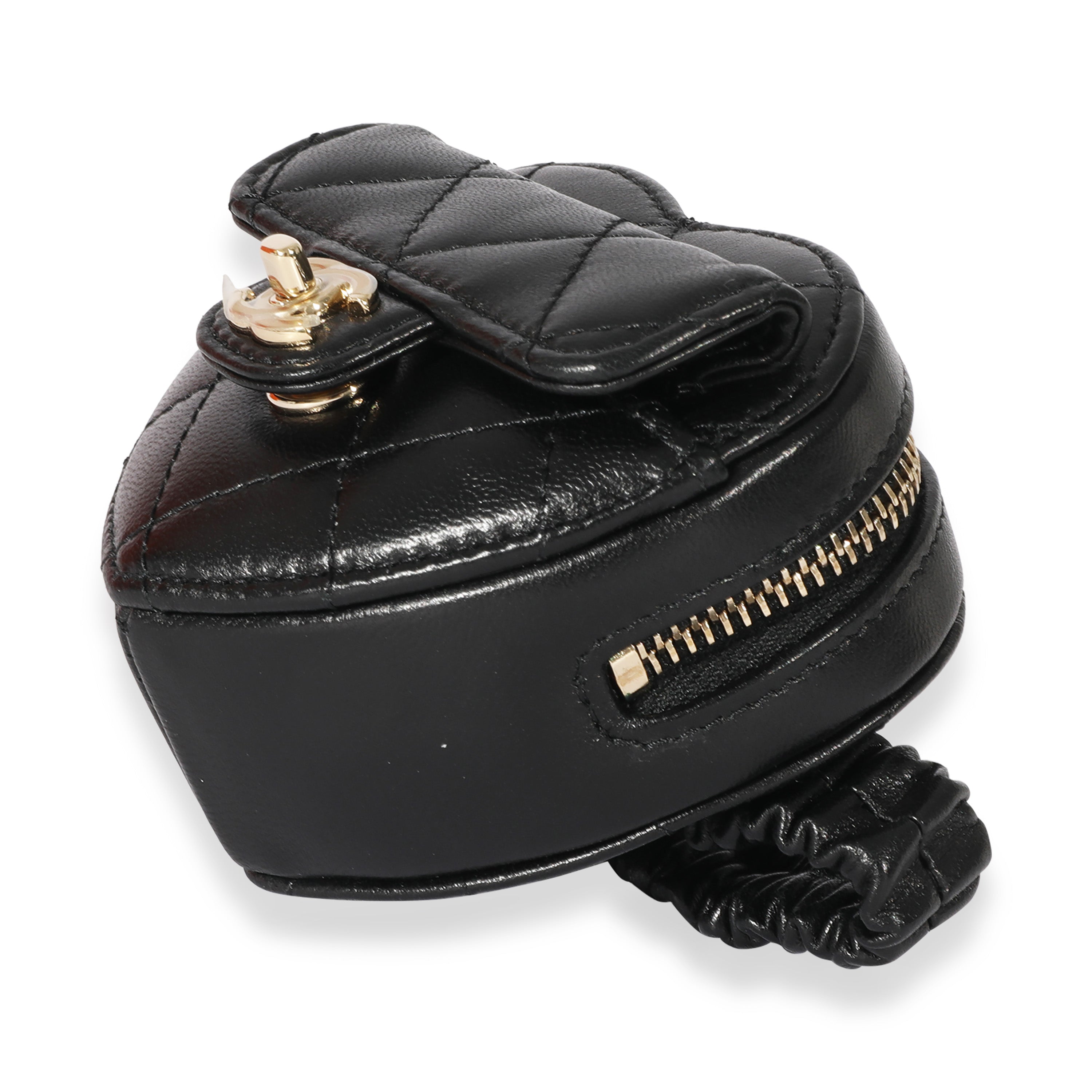 Black Lambskin Heart Zipped Arm Coin Purse