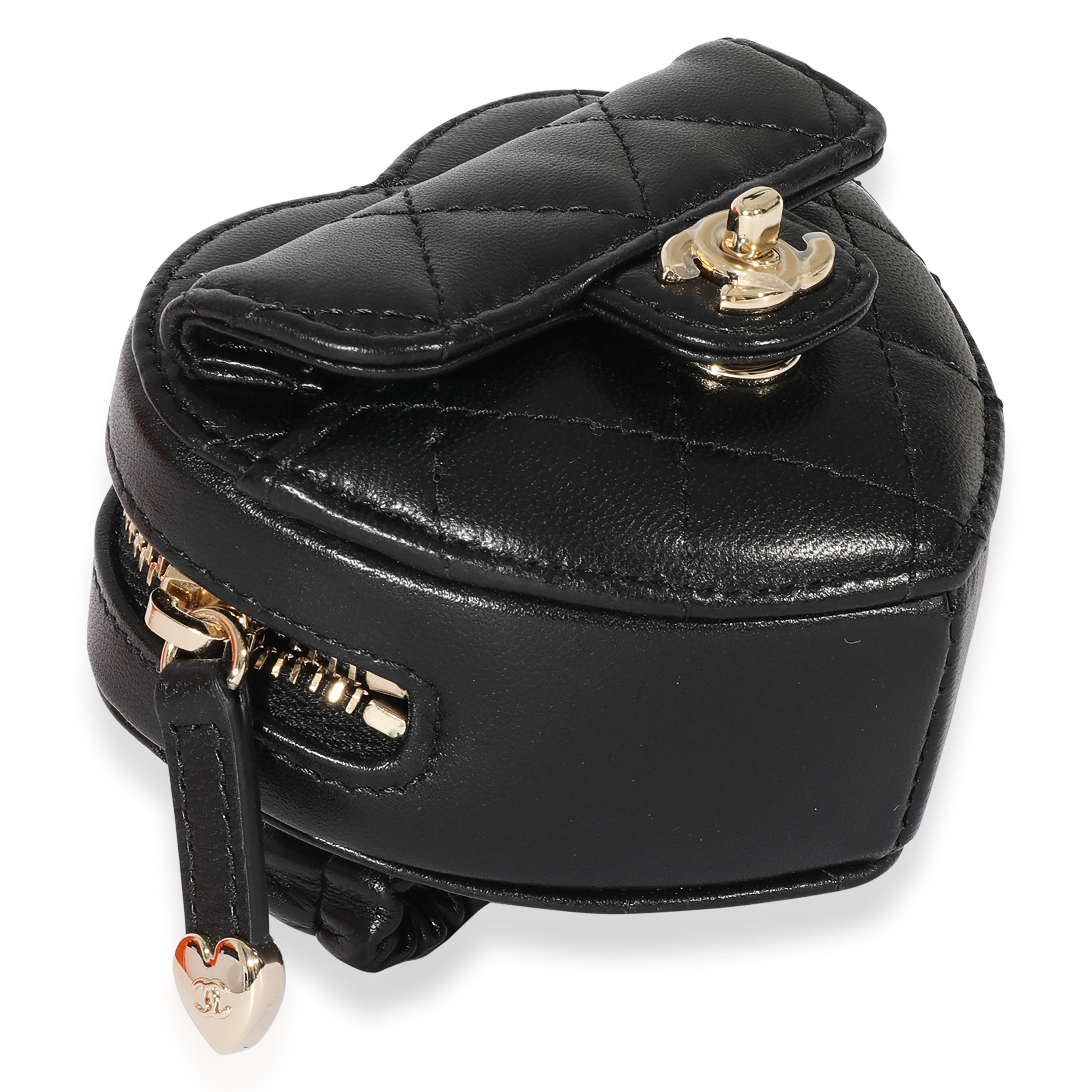 Black Lambskin Heart Zipped Arm Coin Purse