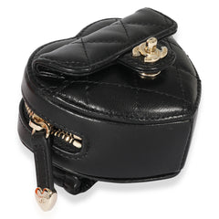 Black Lambskin Heart Zipped Arm Coin Purse