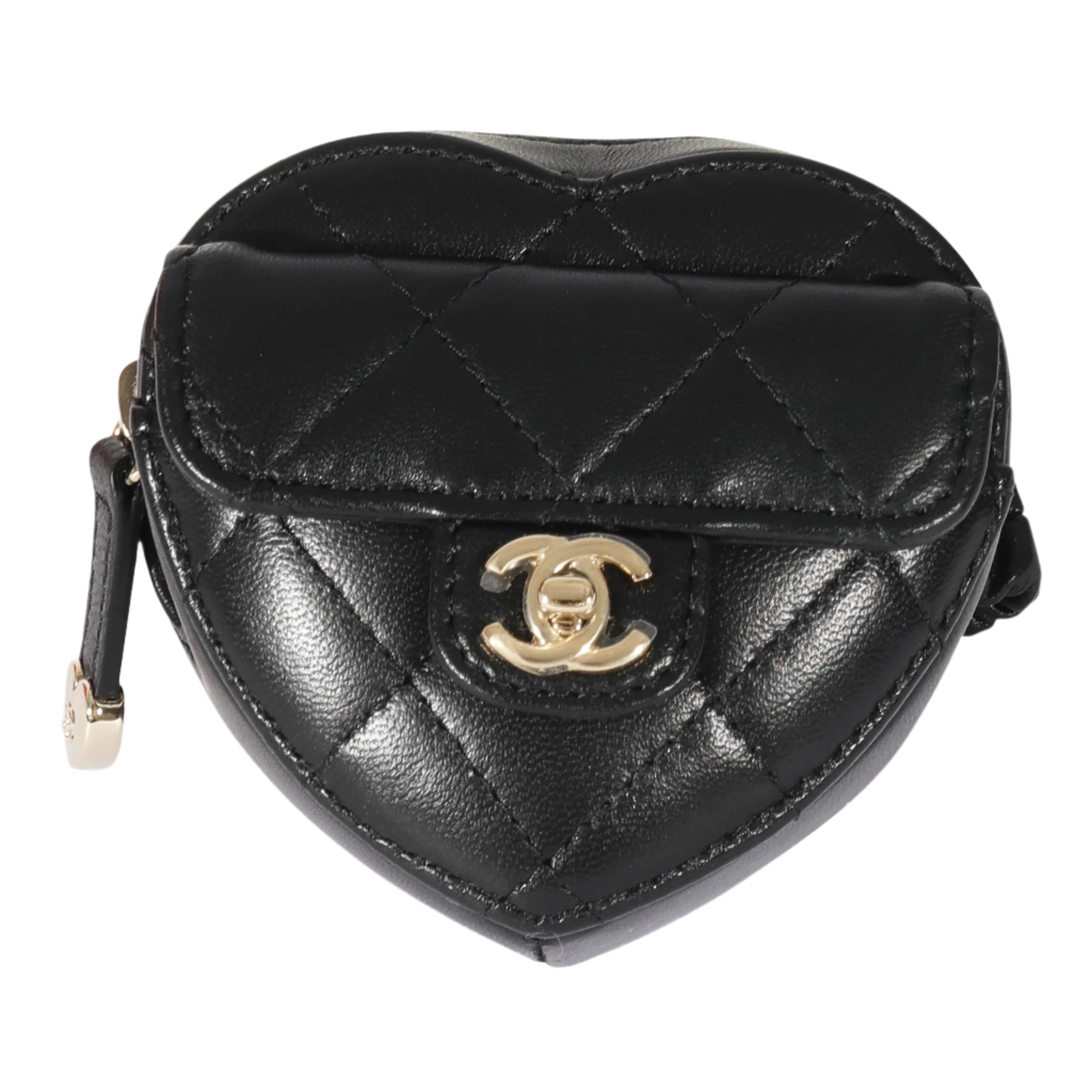 Black Lambskin Heart Zipped Arm Coin Purse