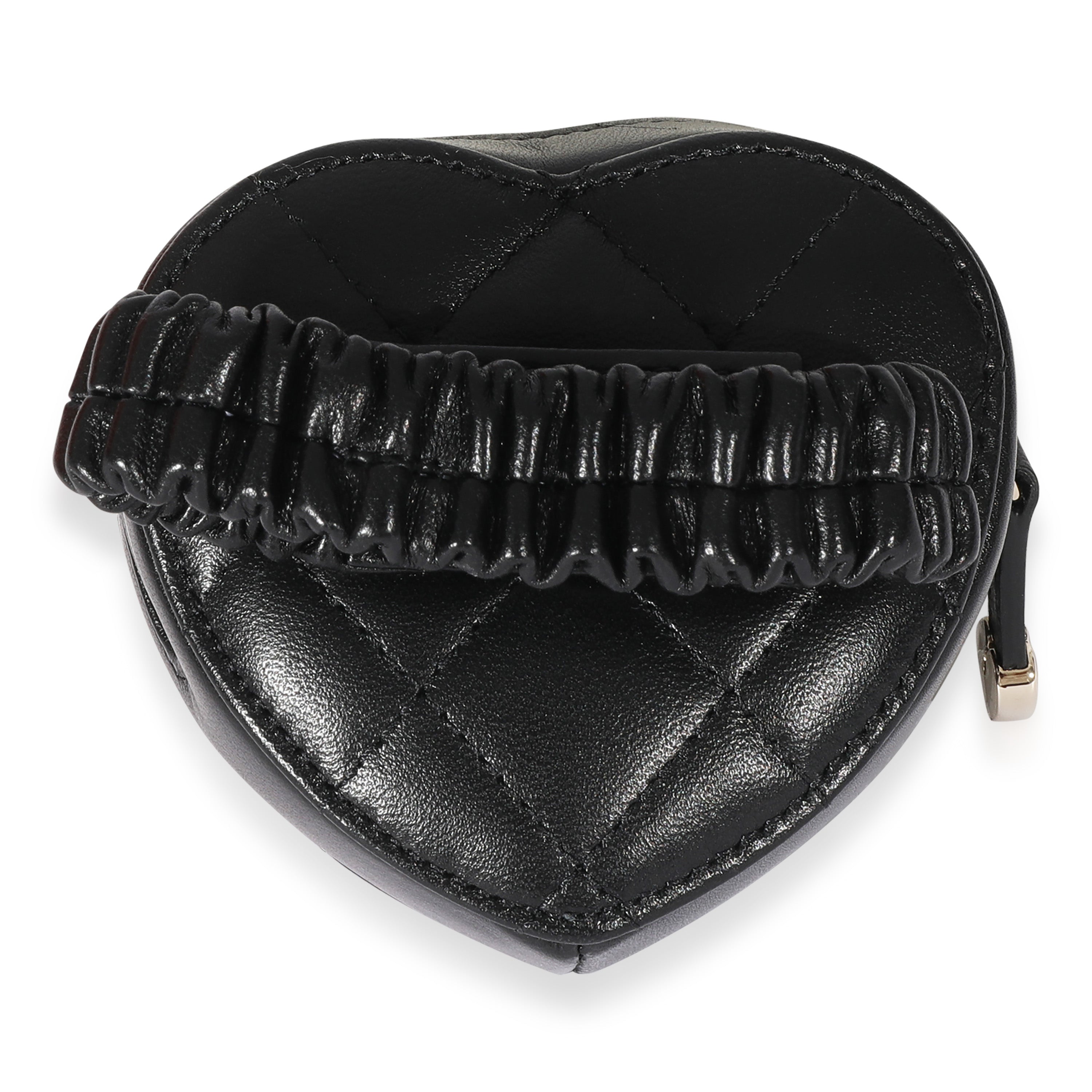 Black Lambskin Heart Zipped Arm Coin Purse