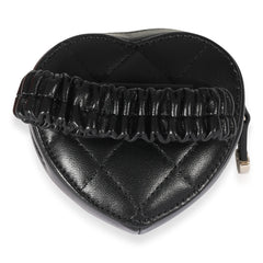 Black Lambskin Heart Zipped Arm Coin Purse