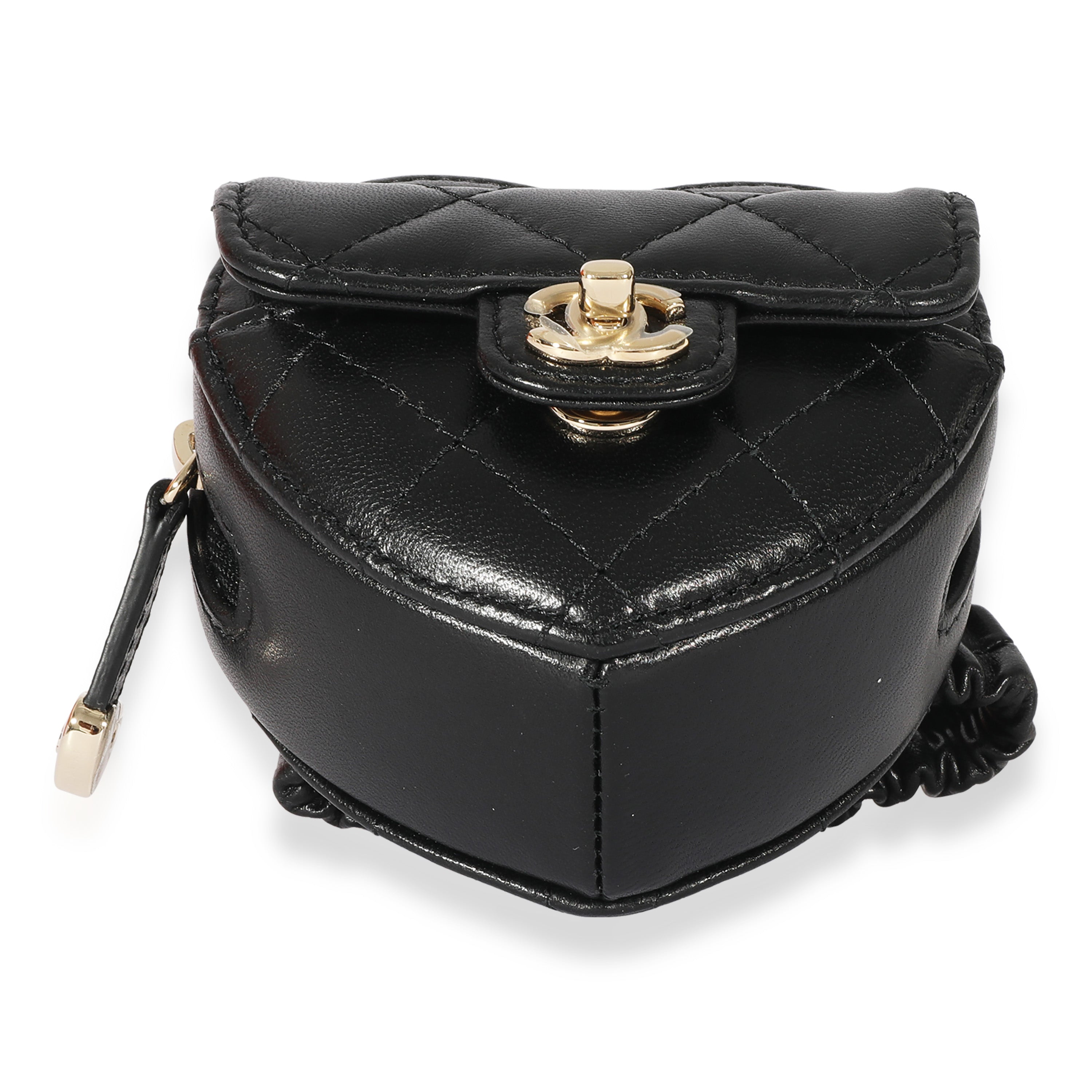 Black Lambskin Heart Zipped Arm Coin Purse