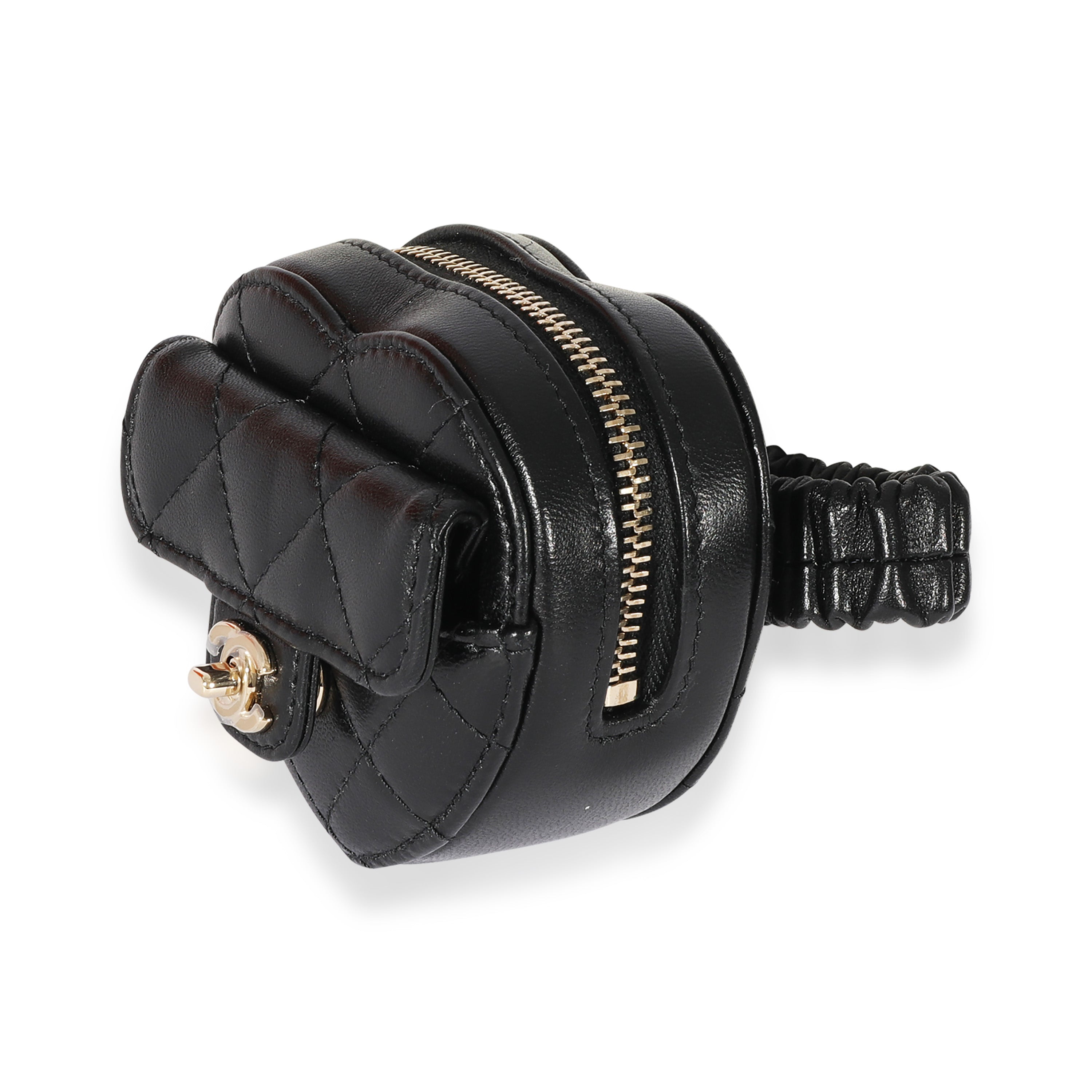 Black Lambskin Heart Zipped Arm Coin Purse