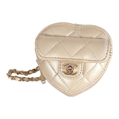Metallic Gold Lambskin Heart Coin Purse Necklace