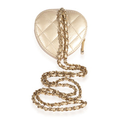 Metallic Gold Lambskin Heart Coin Purse Necklace