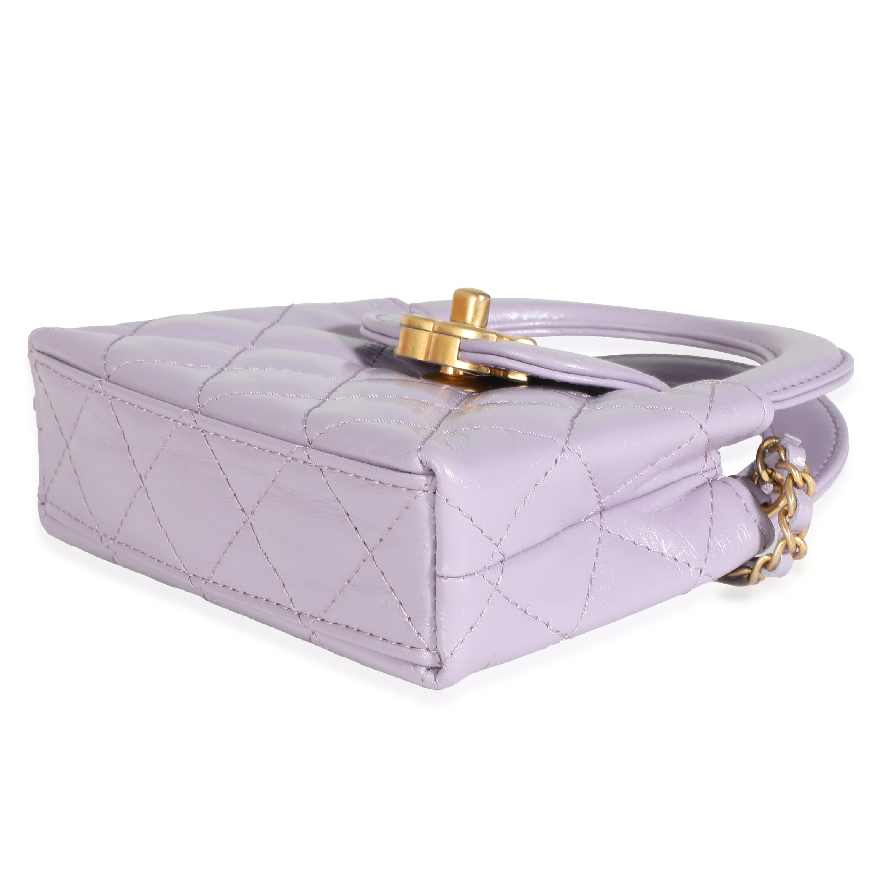 Light Purple Shiny Aged Calfskin Mini Nano Kelly