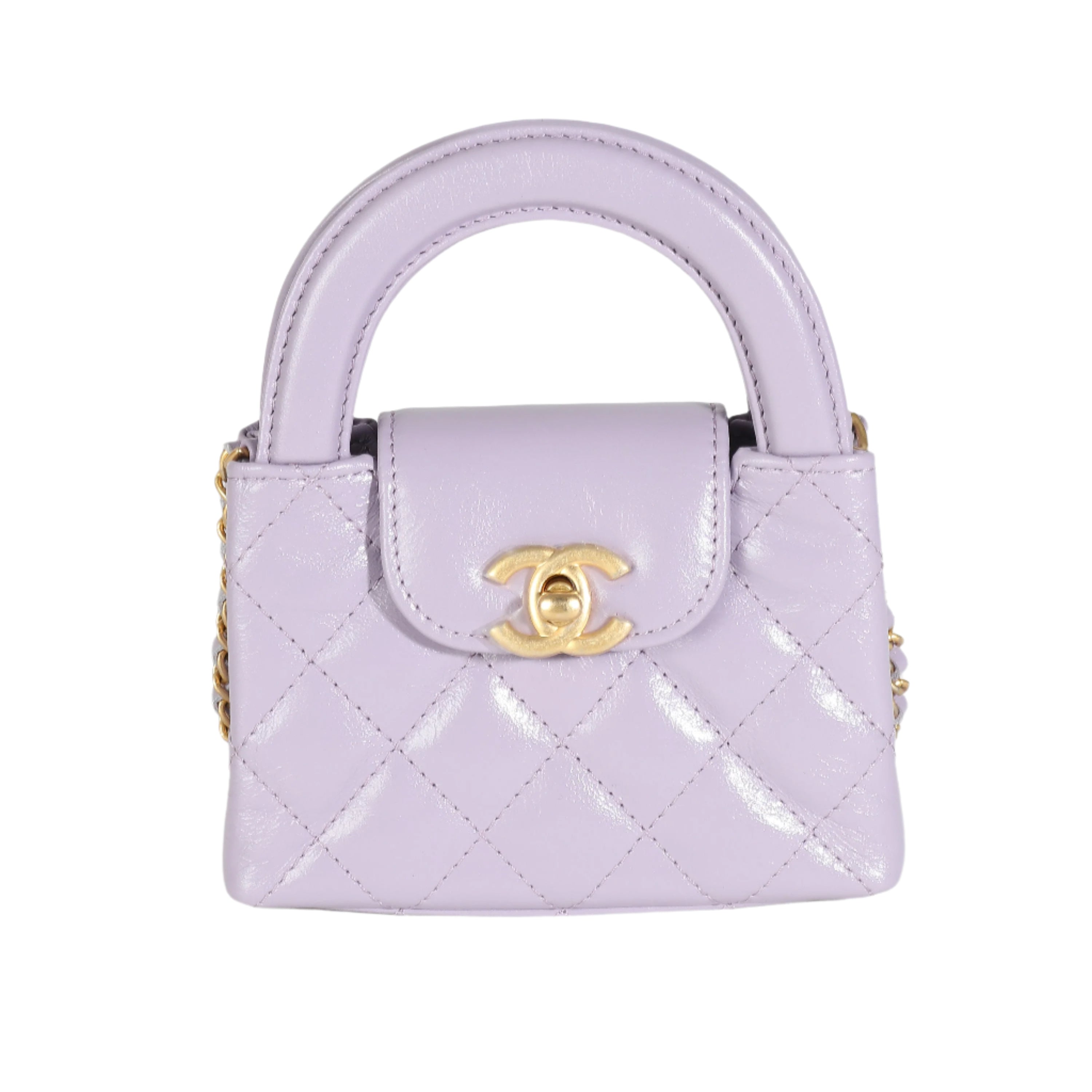 Light Purple Shiny Aged Calfskin Mini Nano Kelly