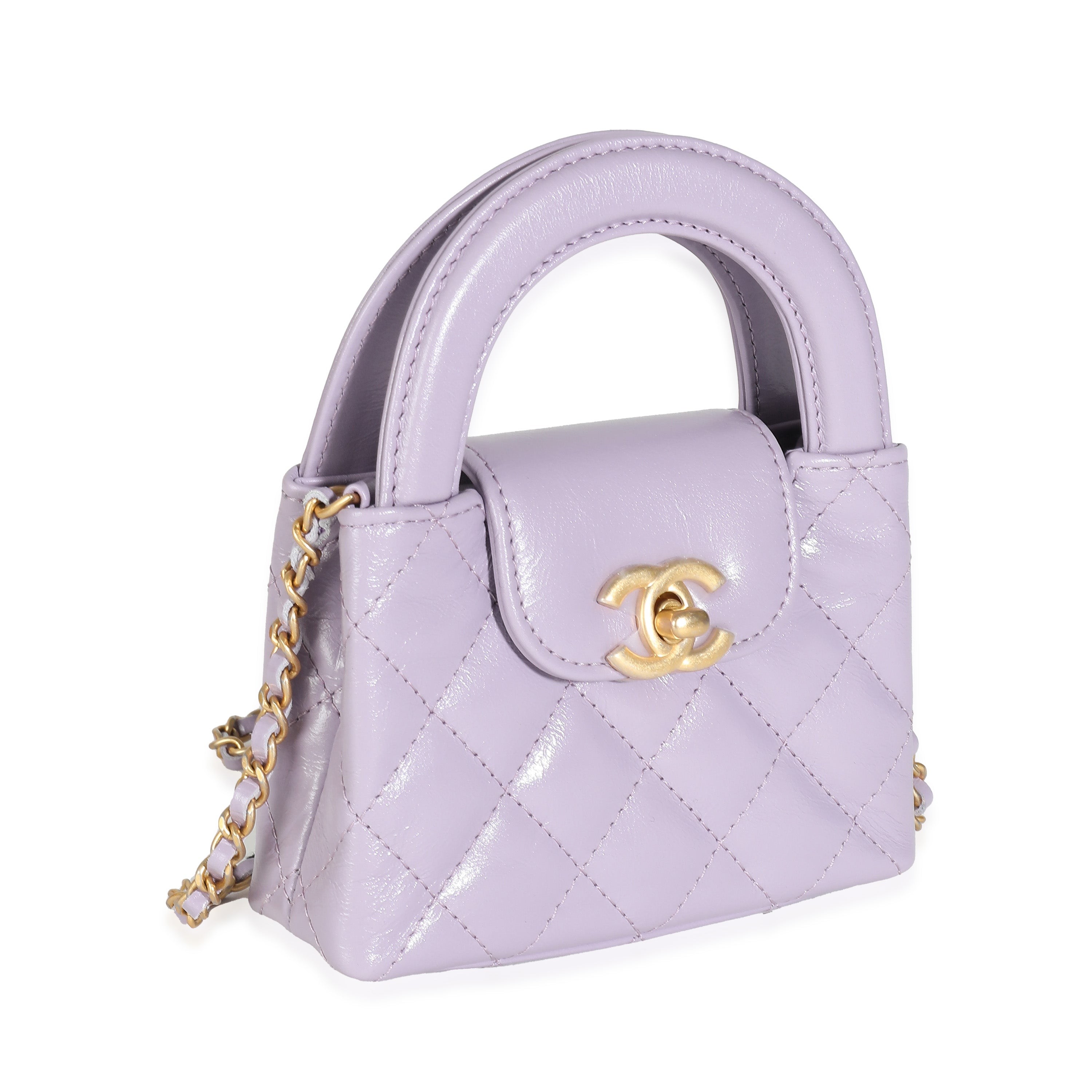 Light Purple Shiny Aged Calfskin Mini Nano Kelly