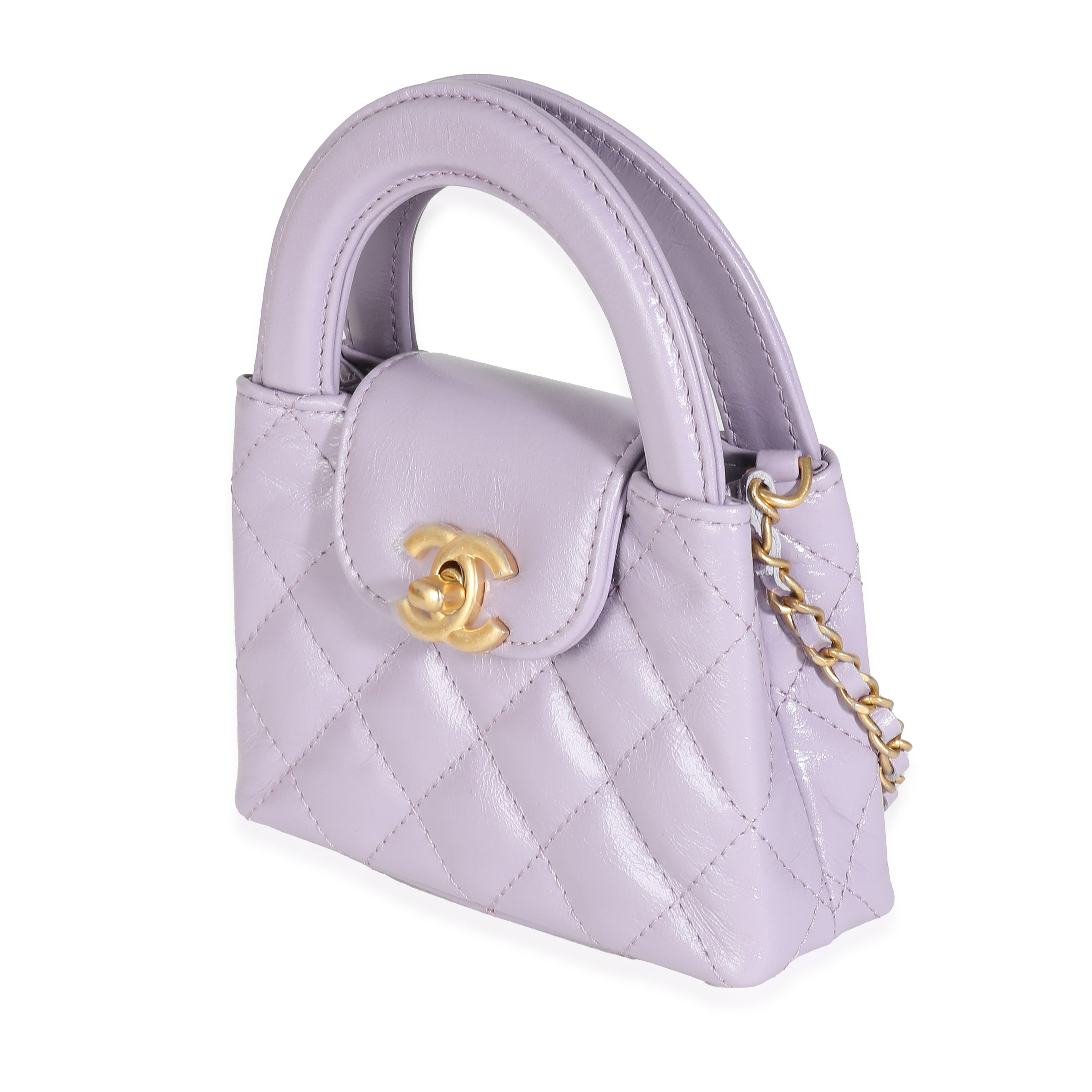 Light Purple Shiny Aged Calfskin Mini Nano Kelly