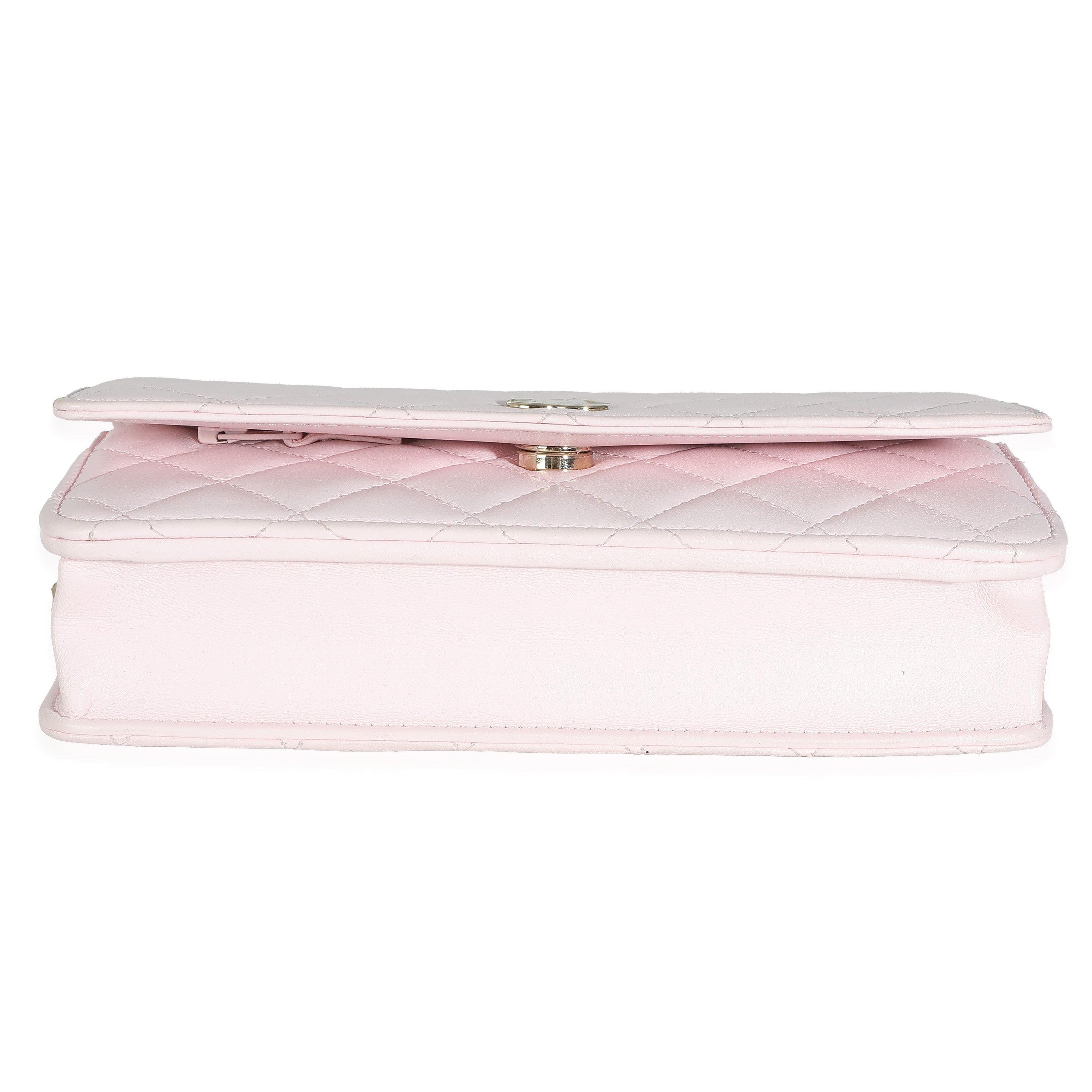 Pale Pink Lambskin Pearl Wallet On Chain