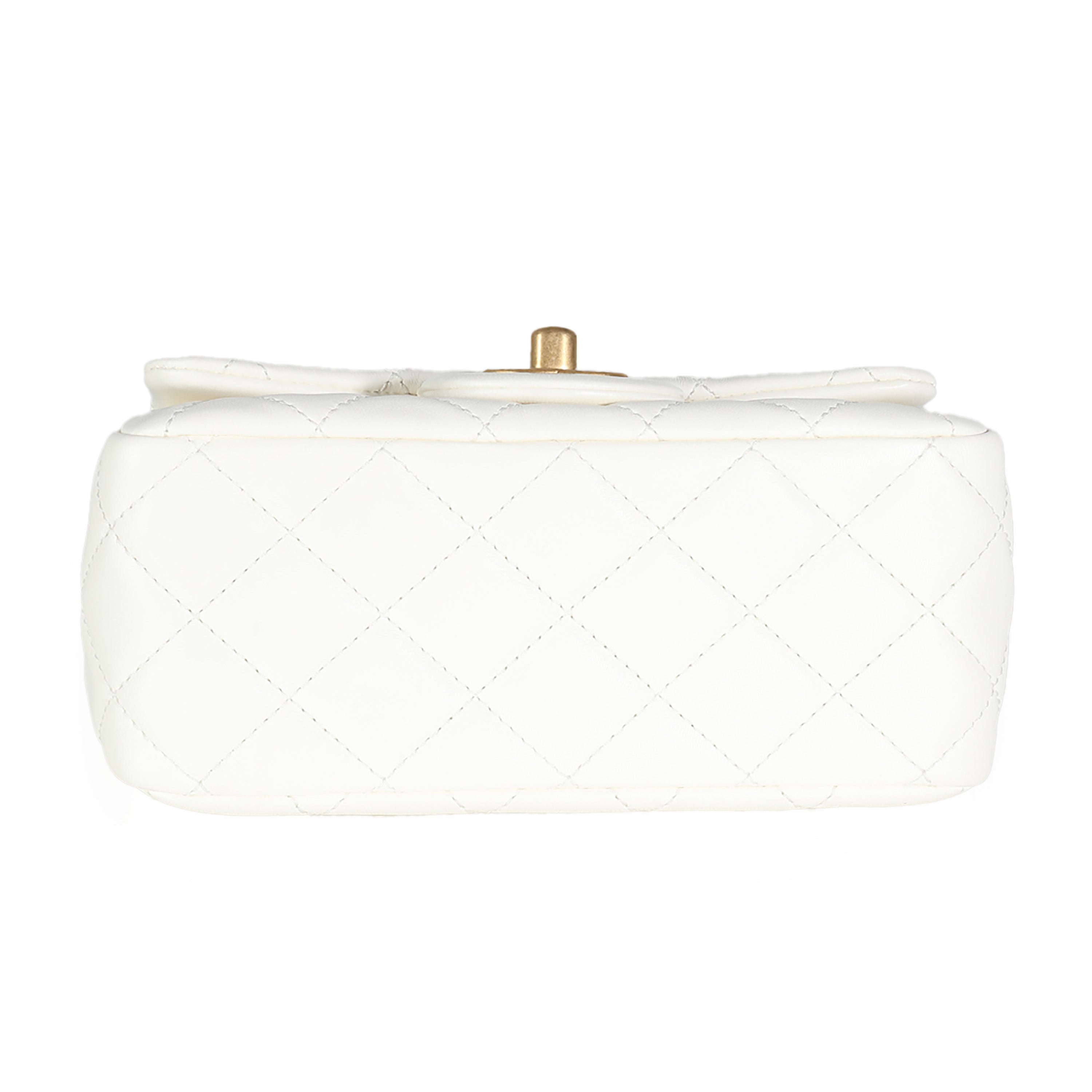 White Lambskin Pearl Crush Mini Flap
