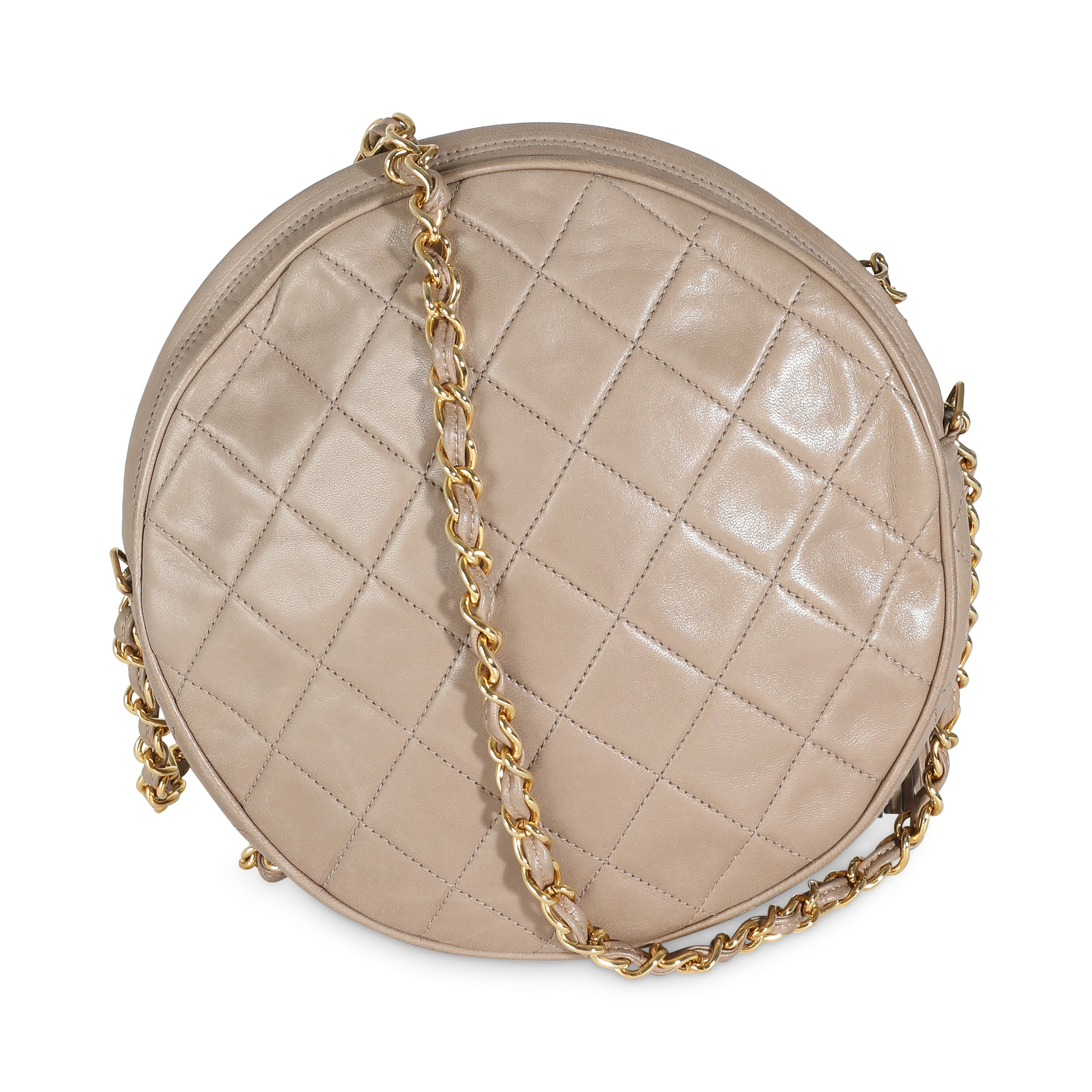 Dark Beige Lambskin Round Tassel Chain Bag