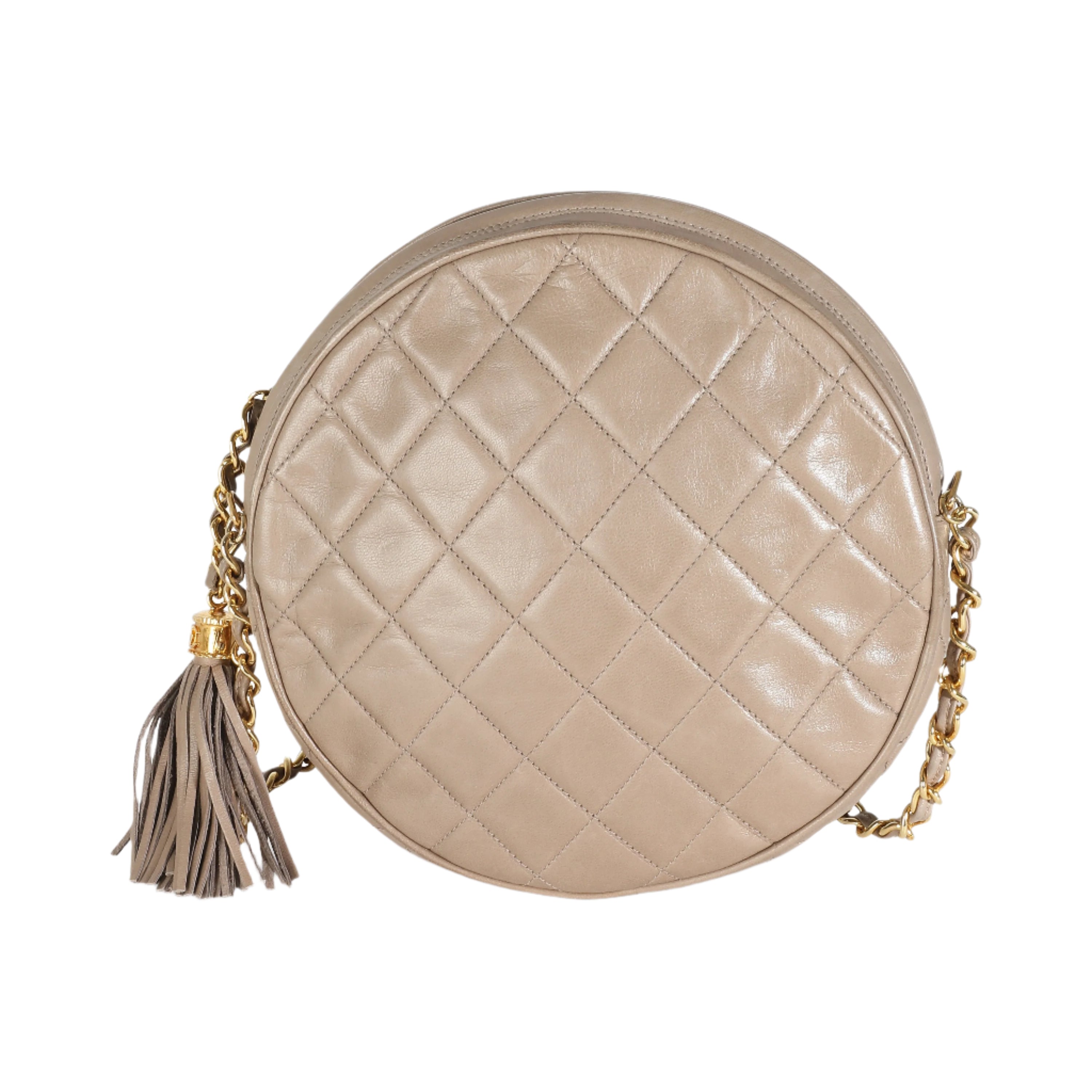 Dark Beige Lambskin Round Tassel Chain Bag