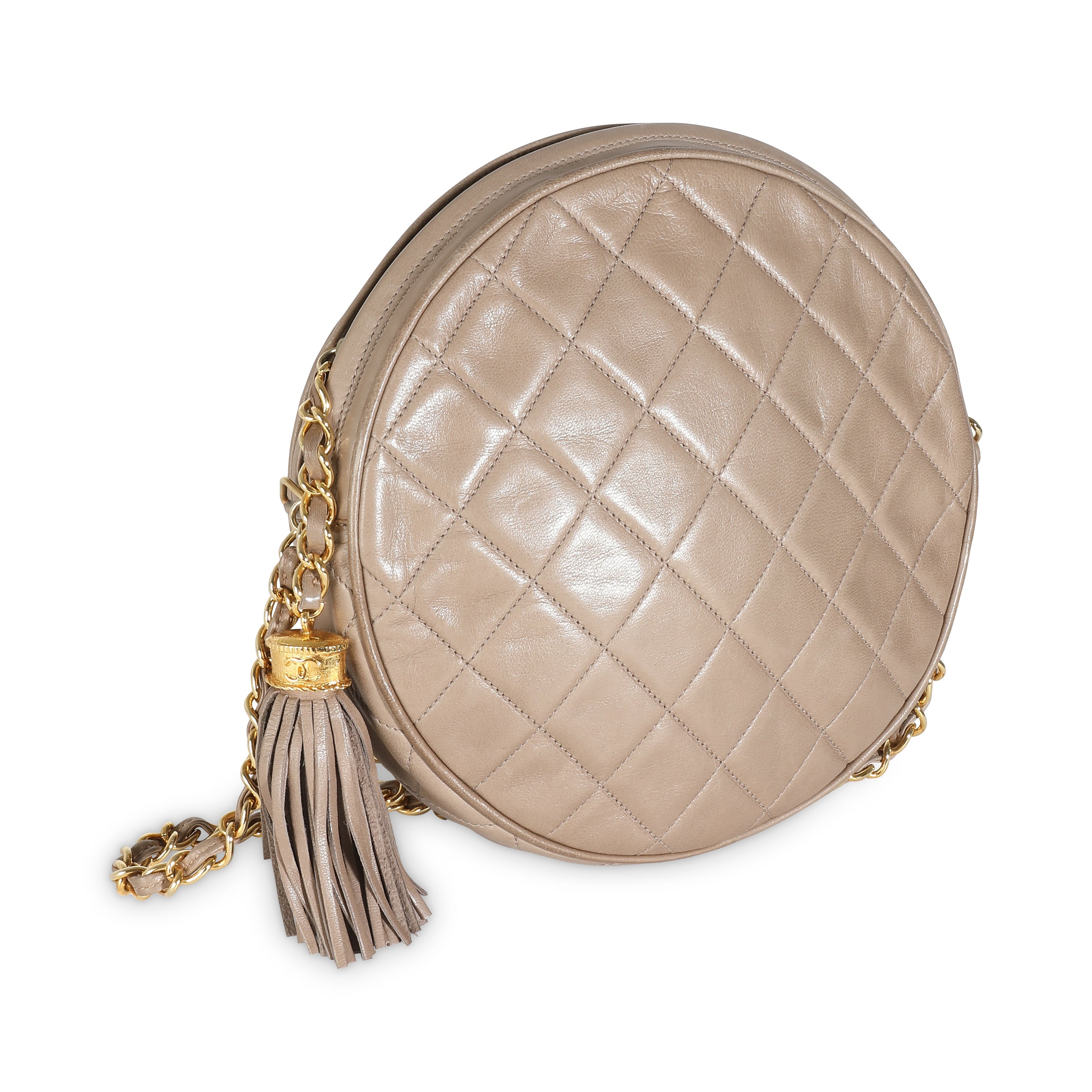 Dark Beige Lambskin Round Tassel Chain Bag
