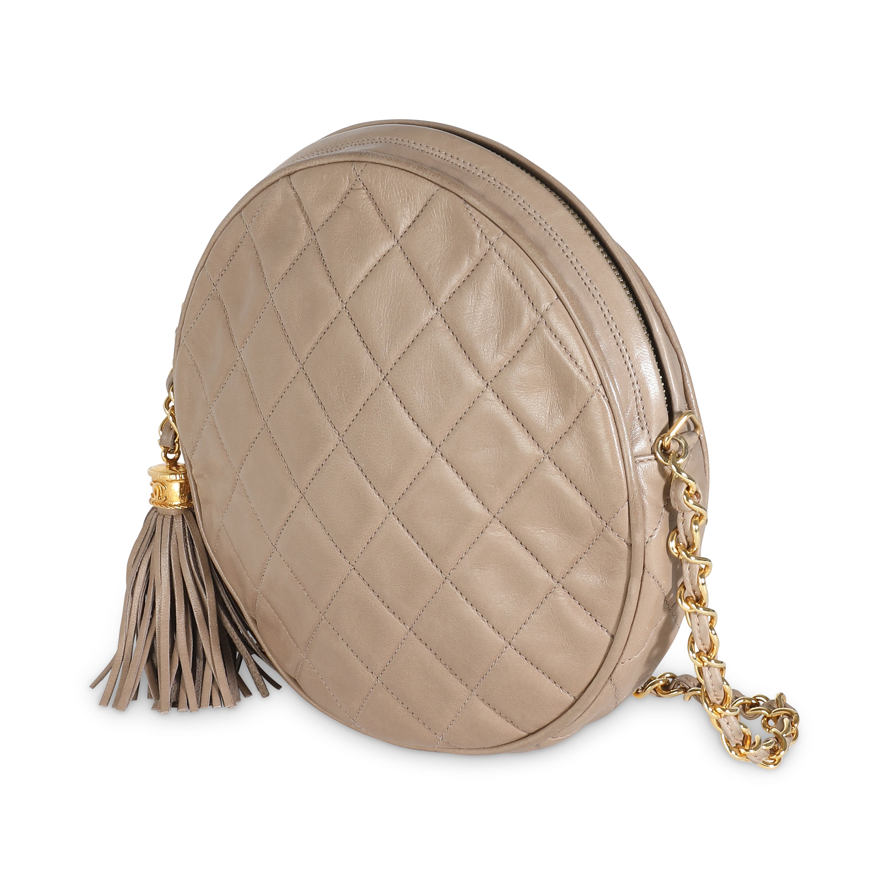 Dark Beige Lambskin Round Tassel Chain Bag