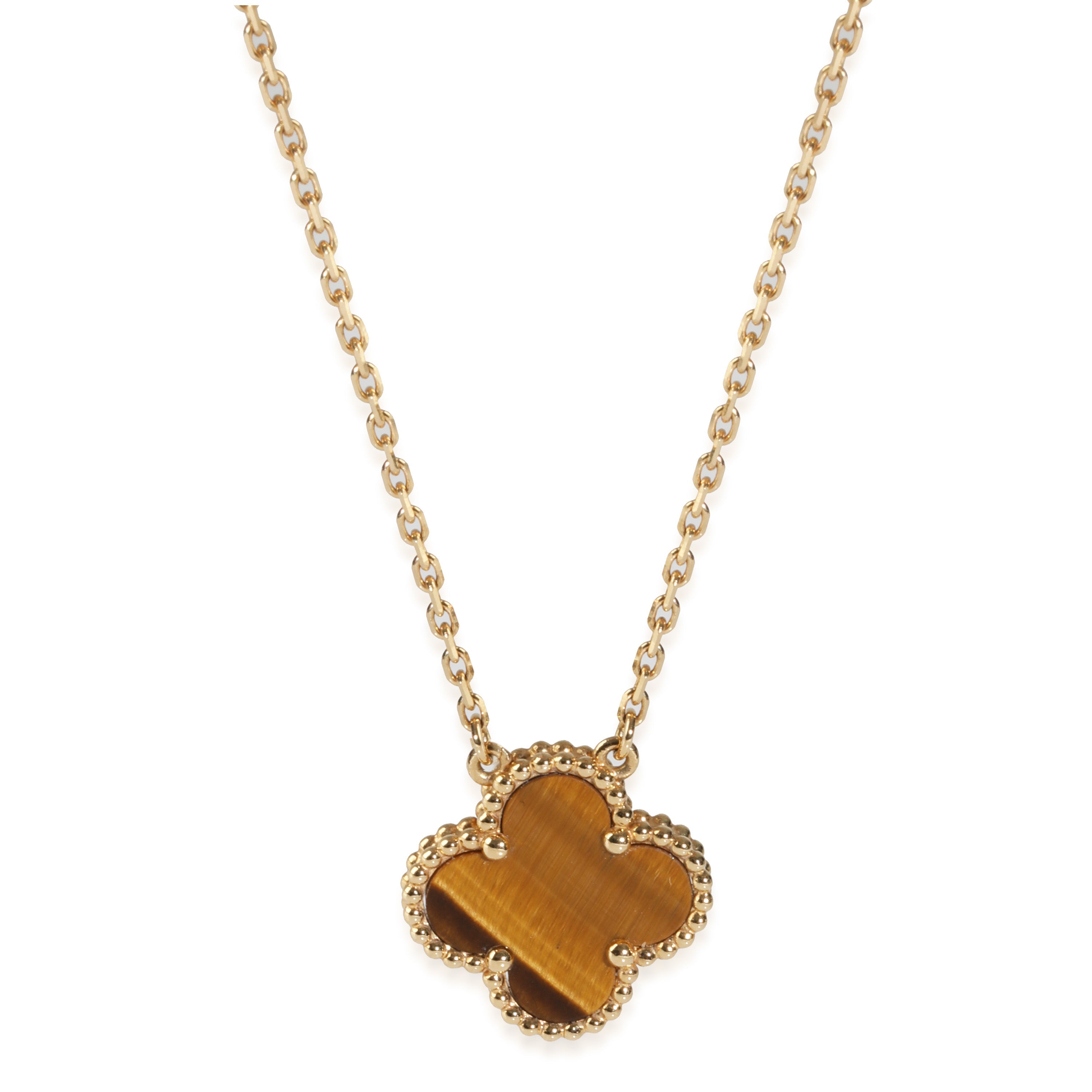 18k Yellow Gold/Tigers Eye Vintage Alhambra Pendant Necklace