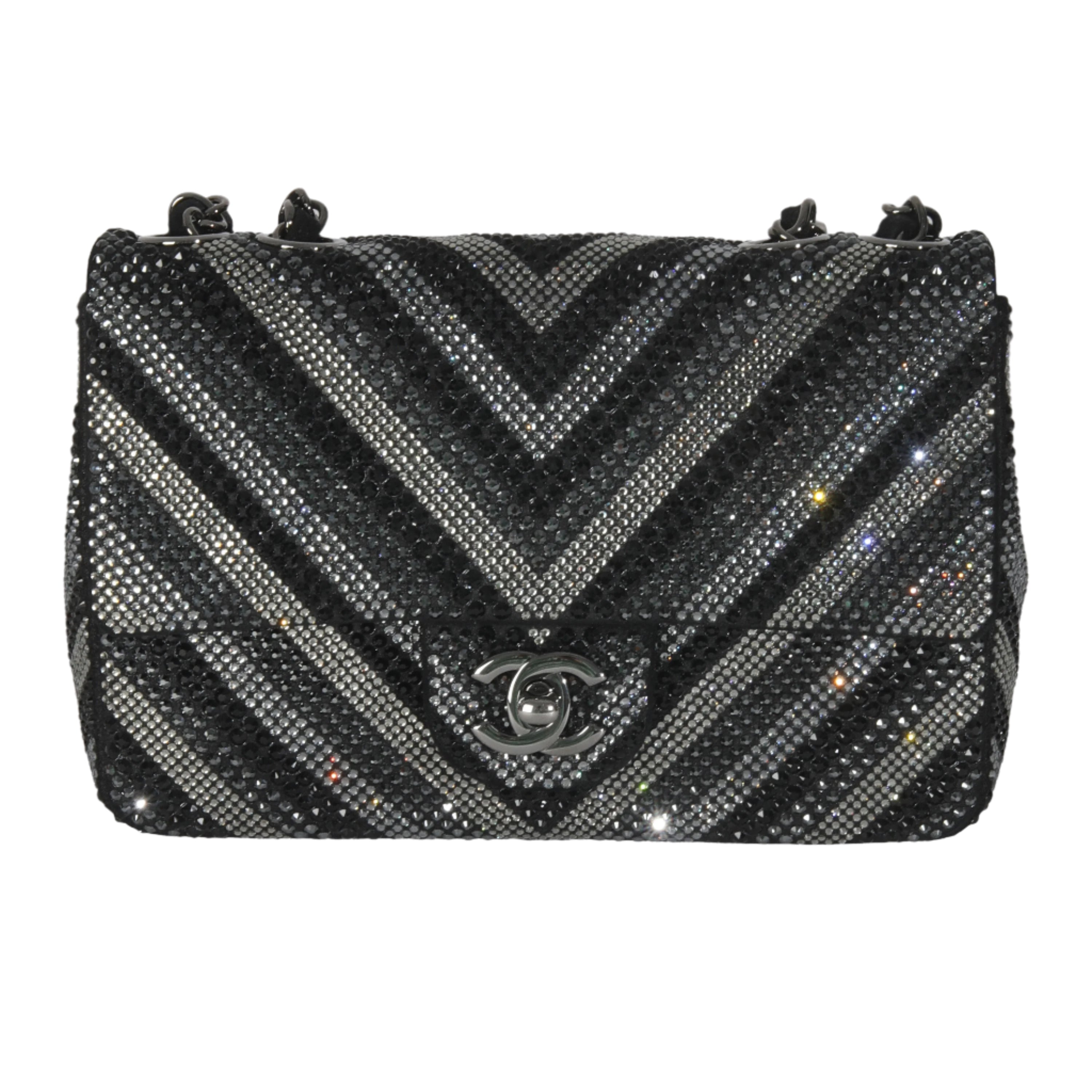 Black Chevron Strass Mini Flap Bag