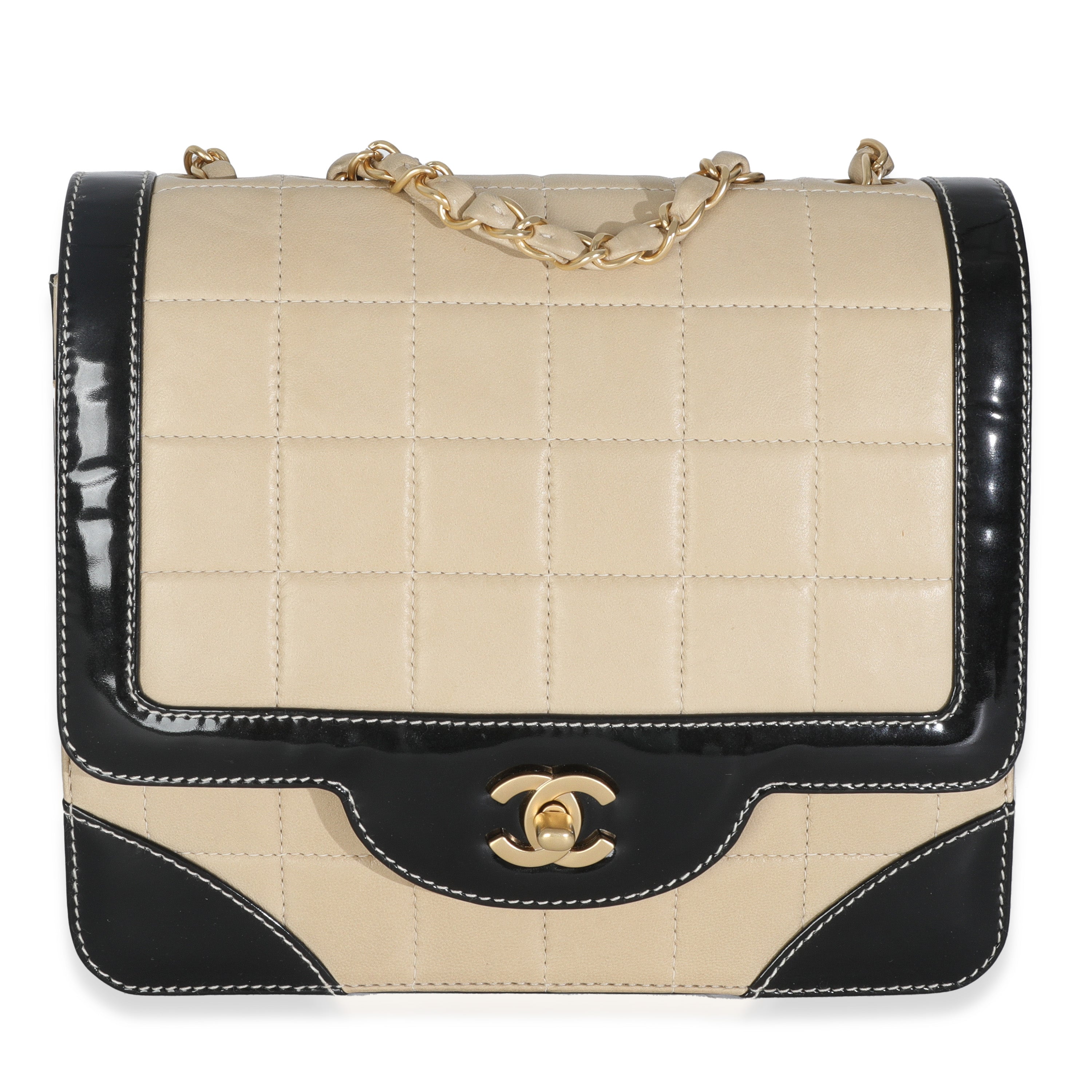 Vintage Tricolor Lambskin Patent Square Quilt Frame Flap